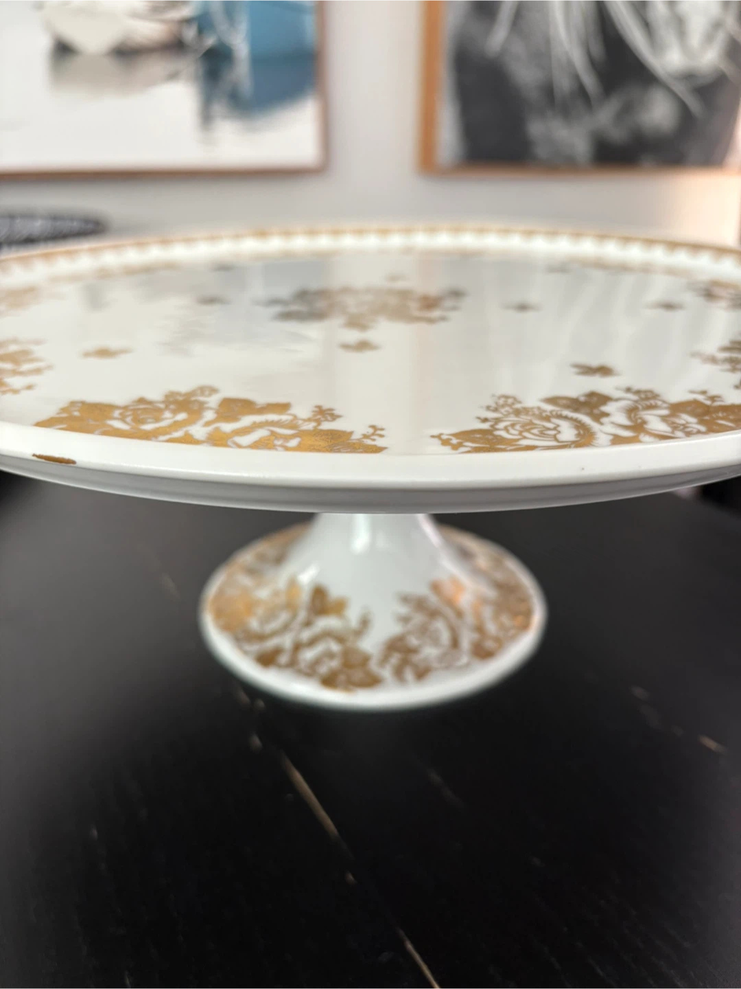 Porcelain Cake Plate - White with Gold Floral Design - photo 2