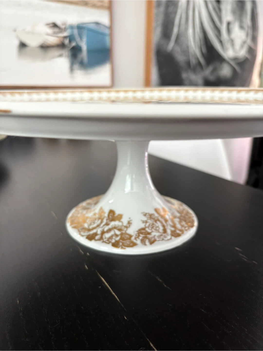 Porcelain Cake Plate - White with Gold Floral Design - photo 3