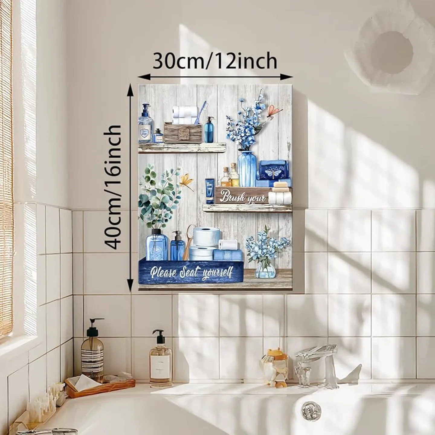 Brand new Navy Blue Shelf Pattern 12"x16" Bathroom Wall Art thumbnail