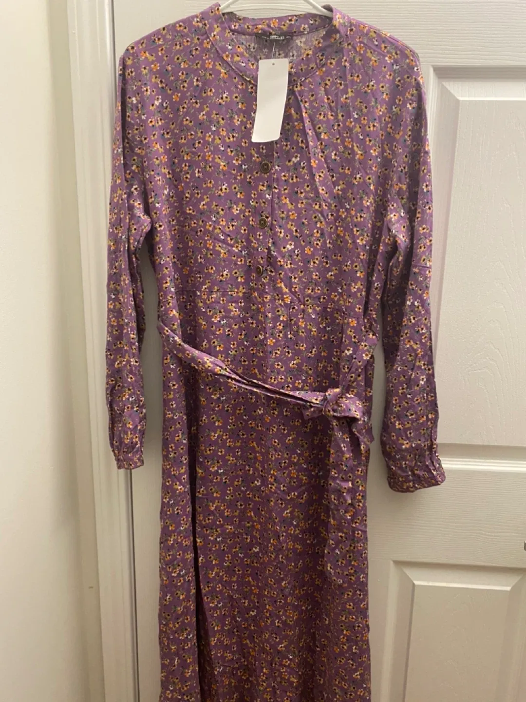 Purple Floral Print Dress with Belt image indicator(3)