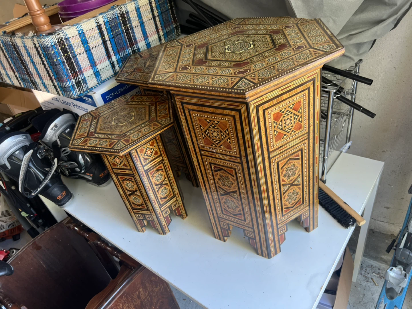 Set of 3 Vintage Inlaid Wood Side Tables - photo 2