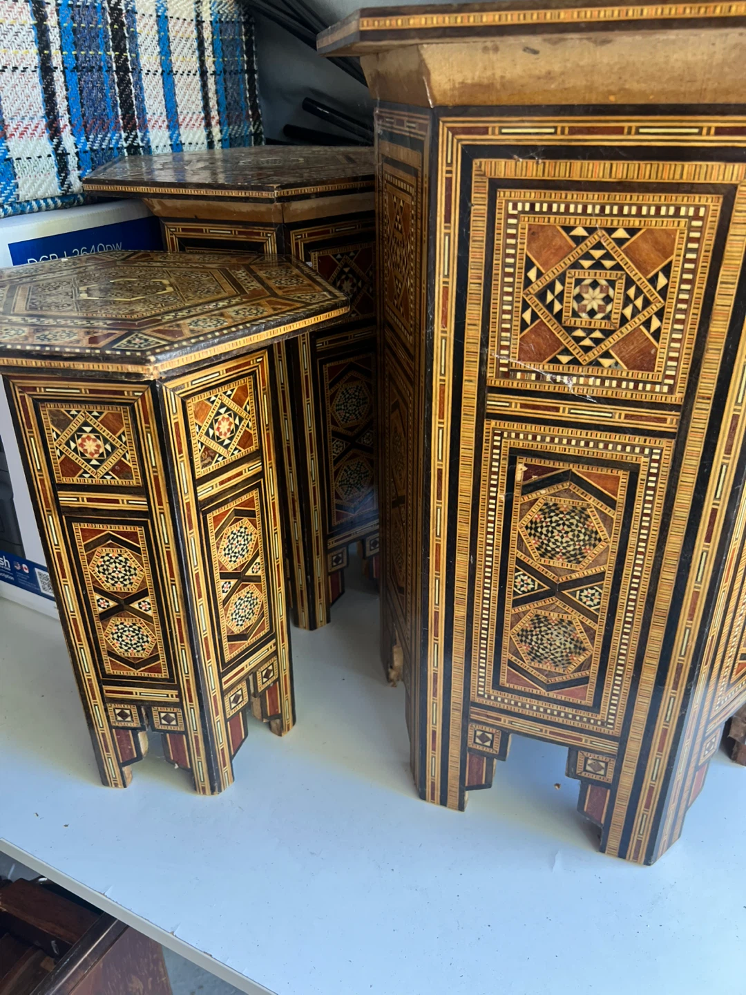 Set of 3 Vintage Inlaid Wood Side Tables