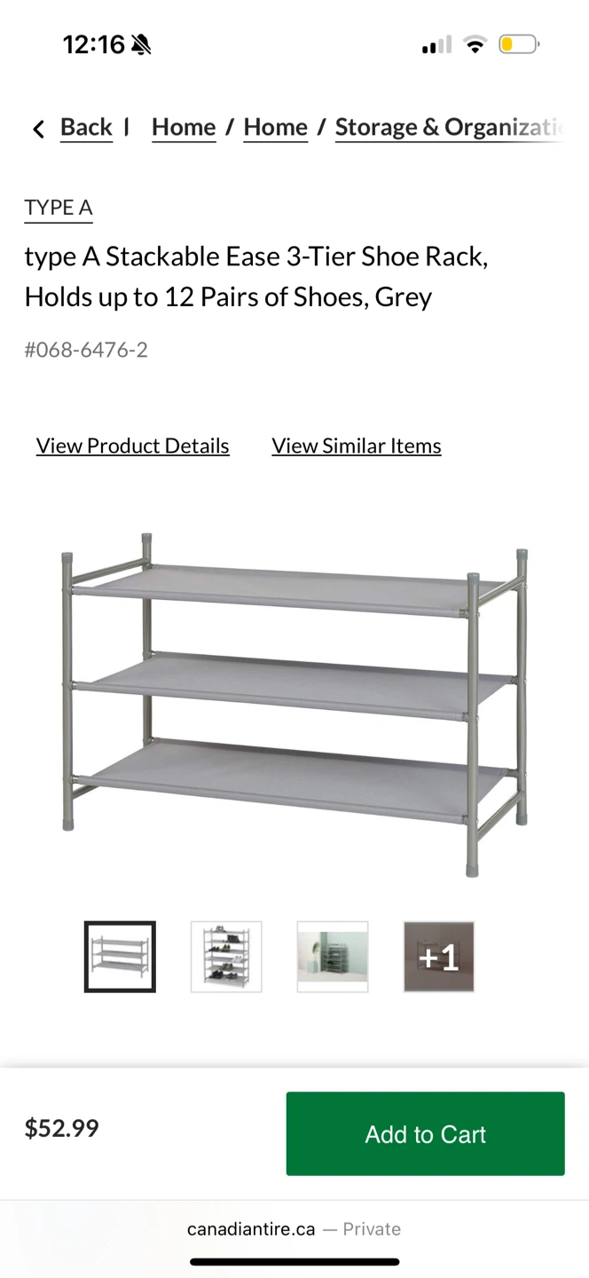 Stackable Ease 3-Tier Shoe Rack, Grey