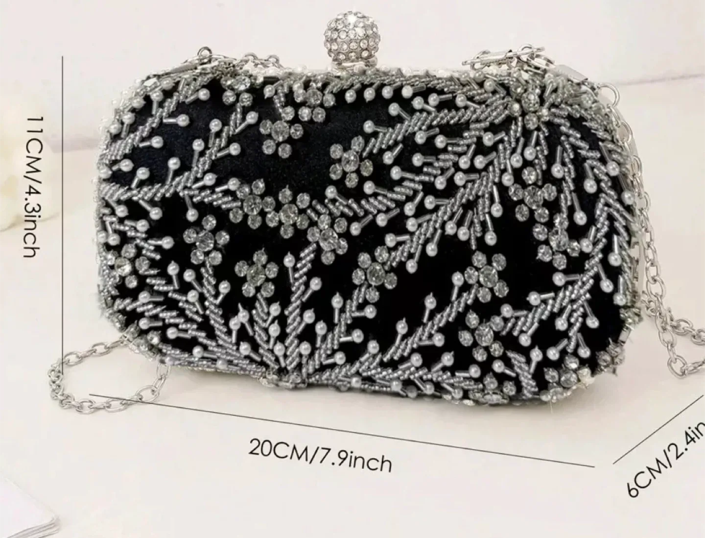 New Black Beaded Evening Clutch Bag image indicator(3)