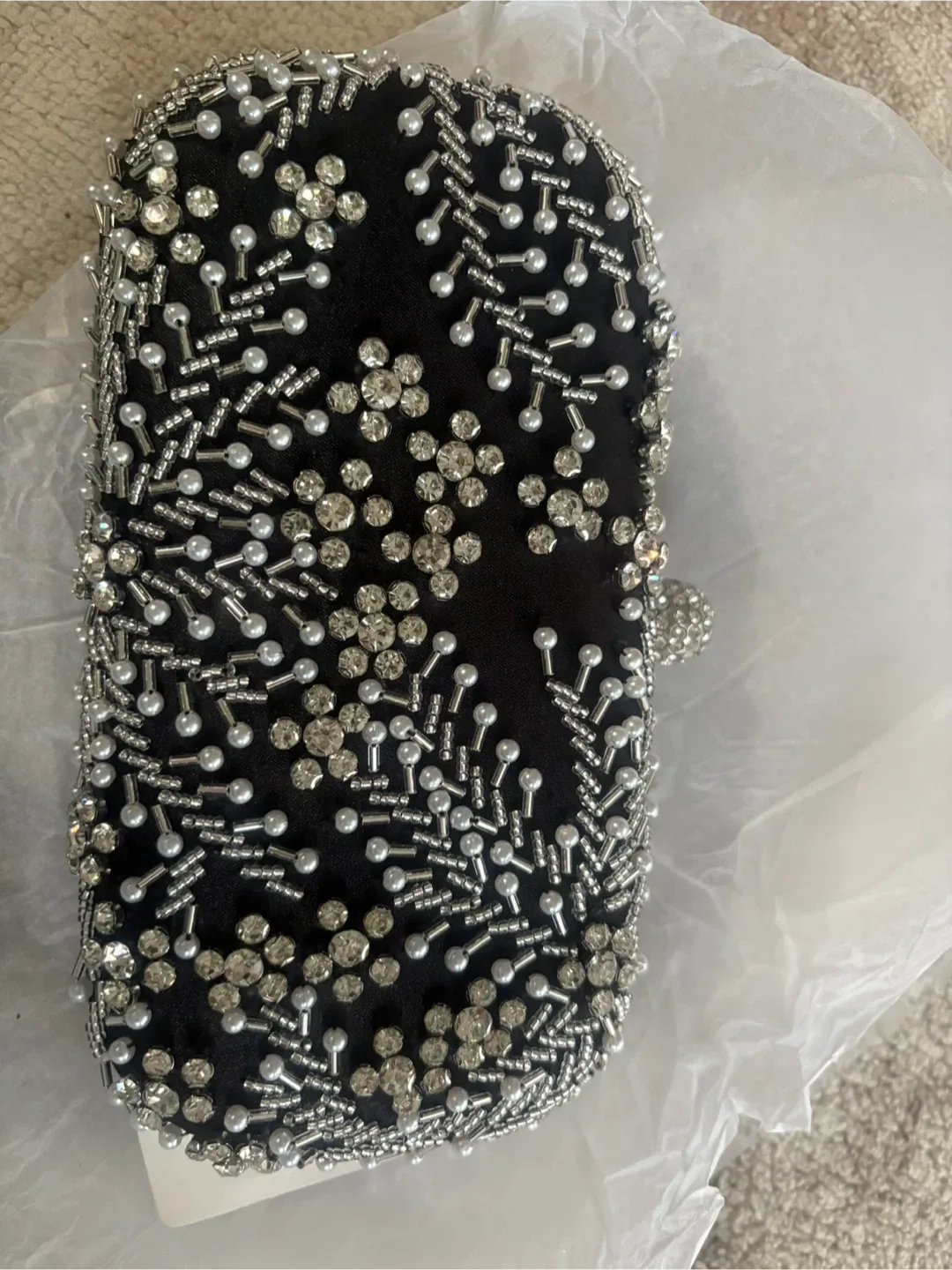 New Black Beaded Evening Clutch Bag image indicator(6)