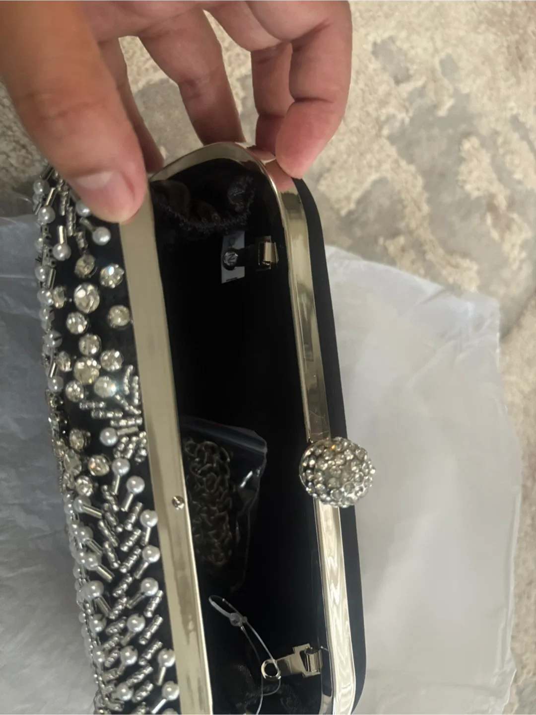 New Black Beaded Evening Clutch Bag image indicator(7)