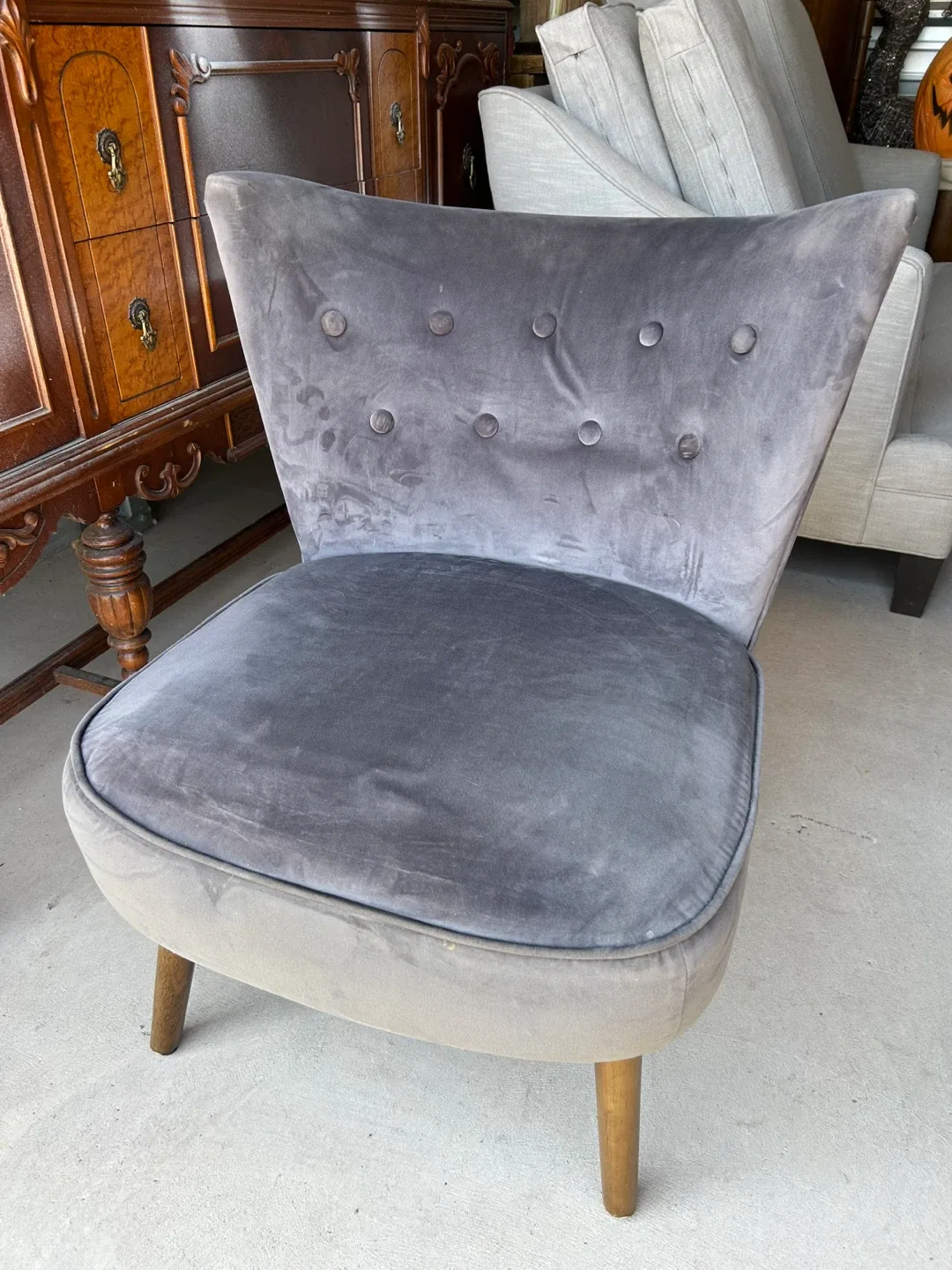 Grey Velvet Slipper Accent Chair image indicator(2)