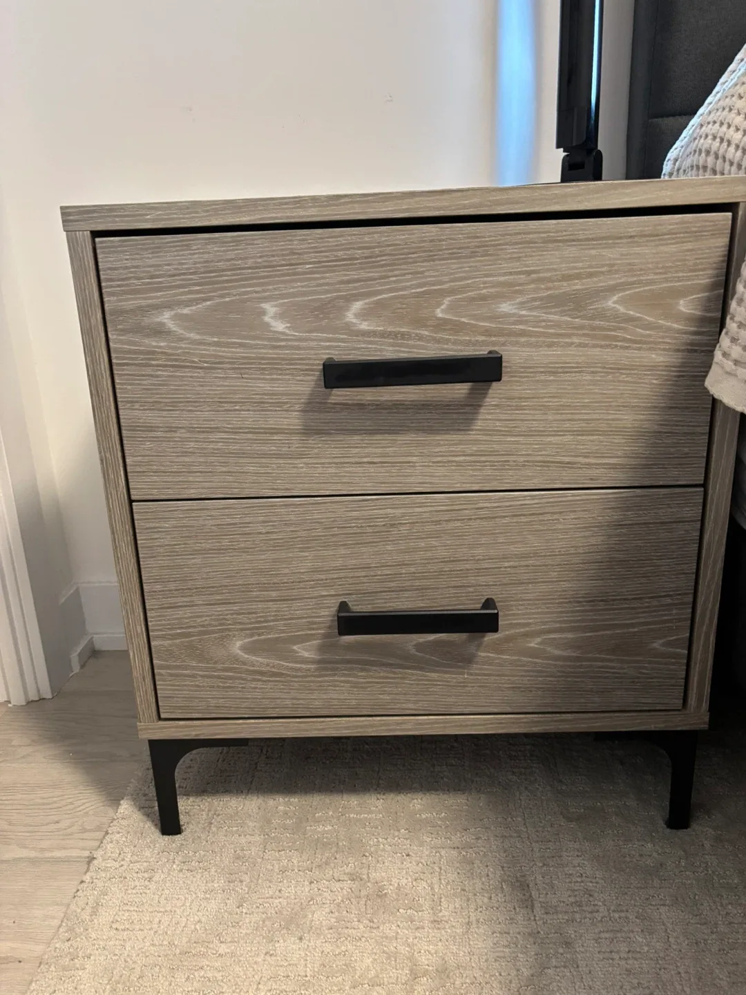 2 Wooden Nightstands (right and left of bed) with 2 Drawers image indicator(3)