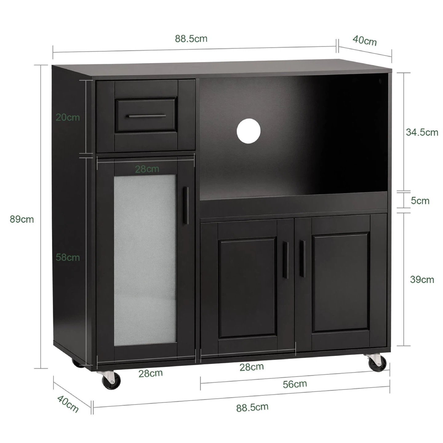Black Kitchen Island Cart with Storage - photo 2