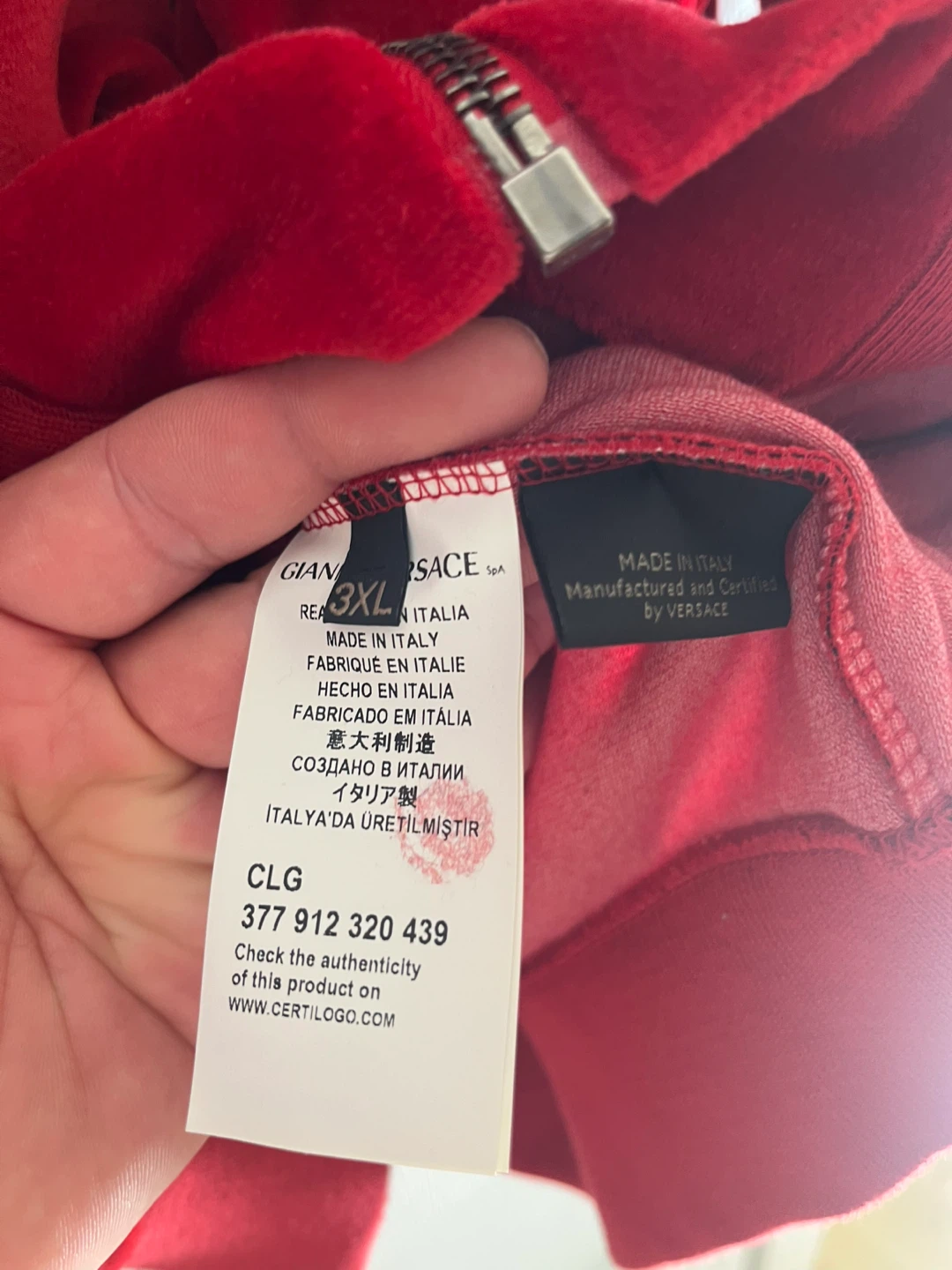 Versace Red Velour Zip-Up Hoodie - 3XL - photo 3