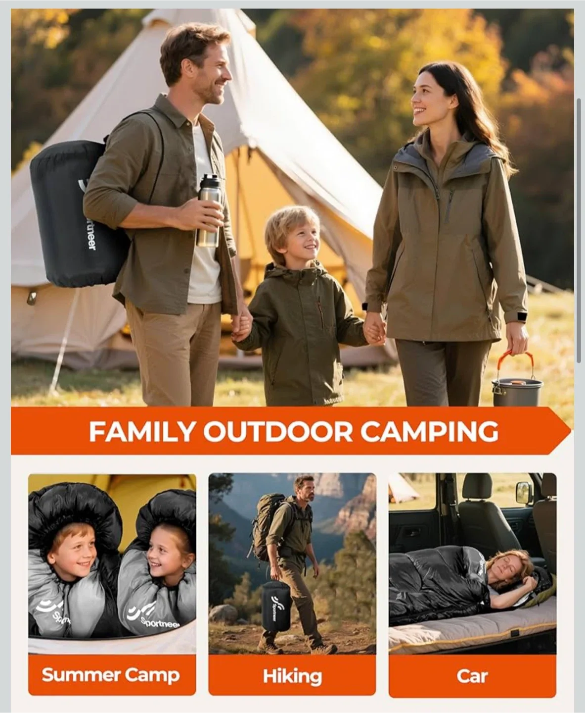 Sportneer 3-Season Sleeping Bag - Adult & Kids image indicator(3)