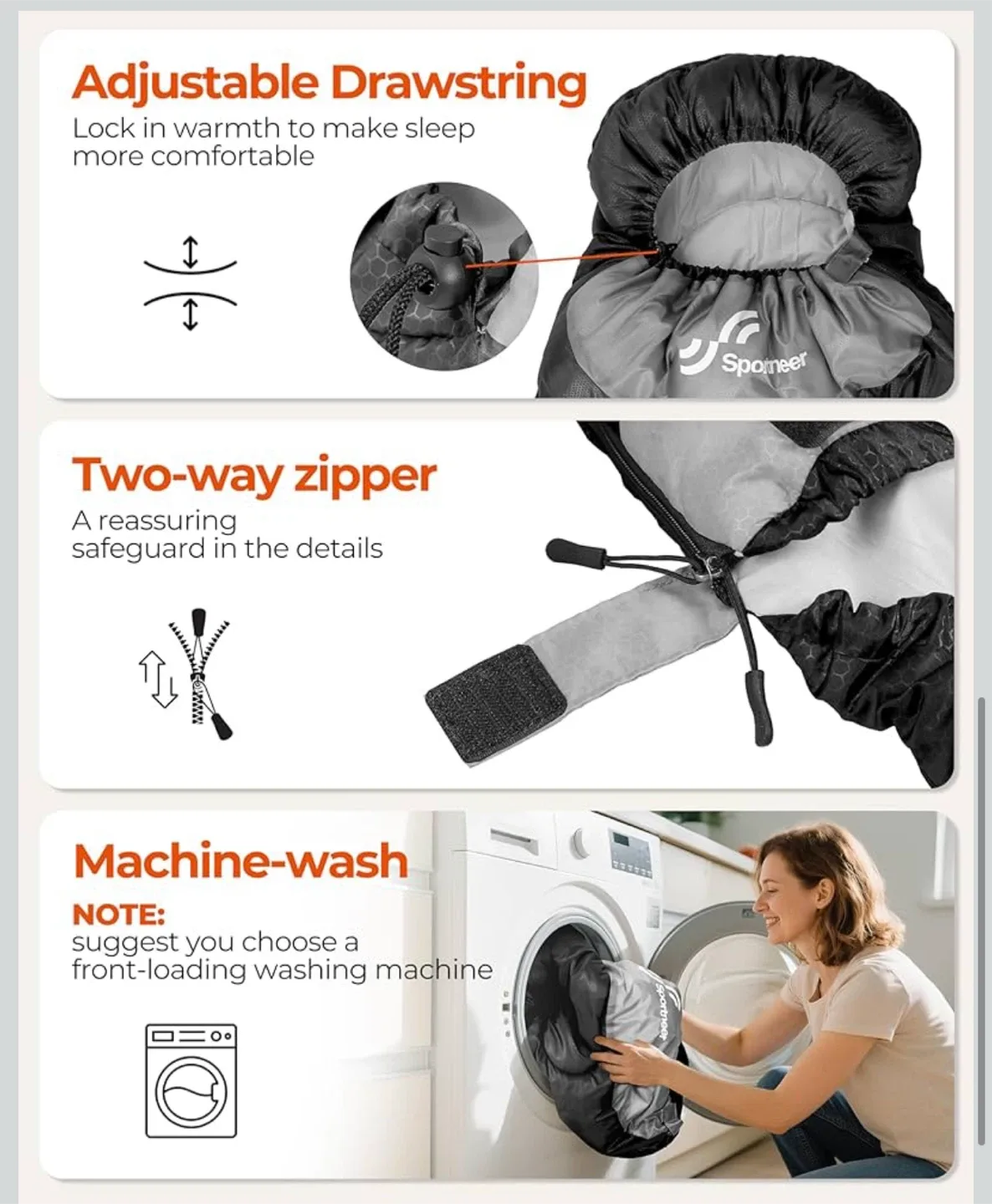 Sportneer 3-Season Sleeping Bag - Adult & Kids image indicator(5)