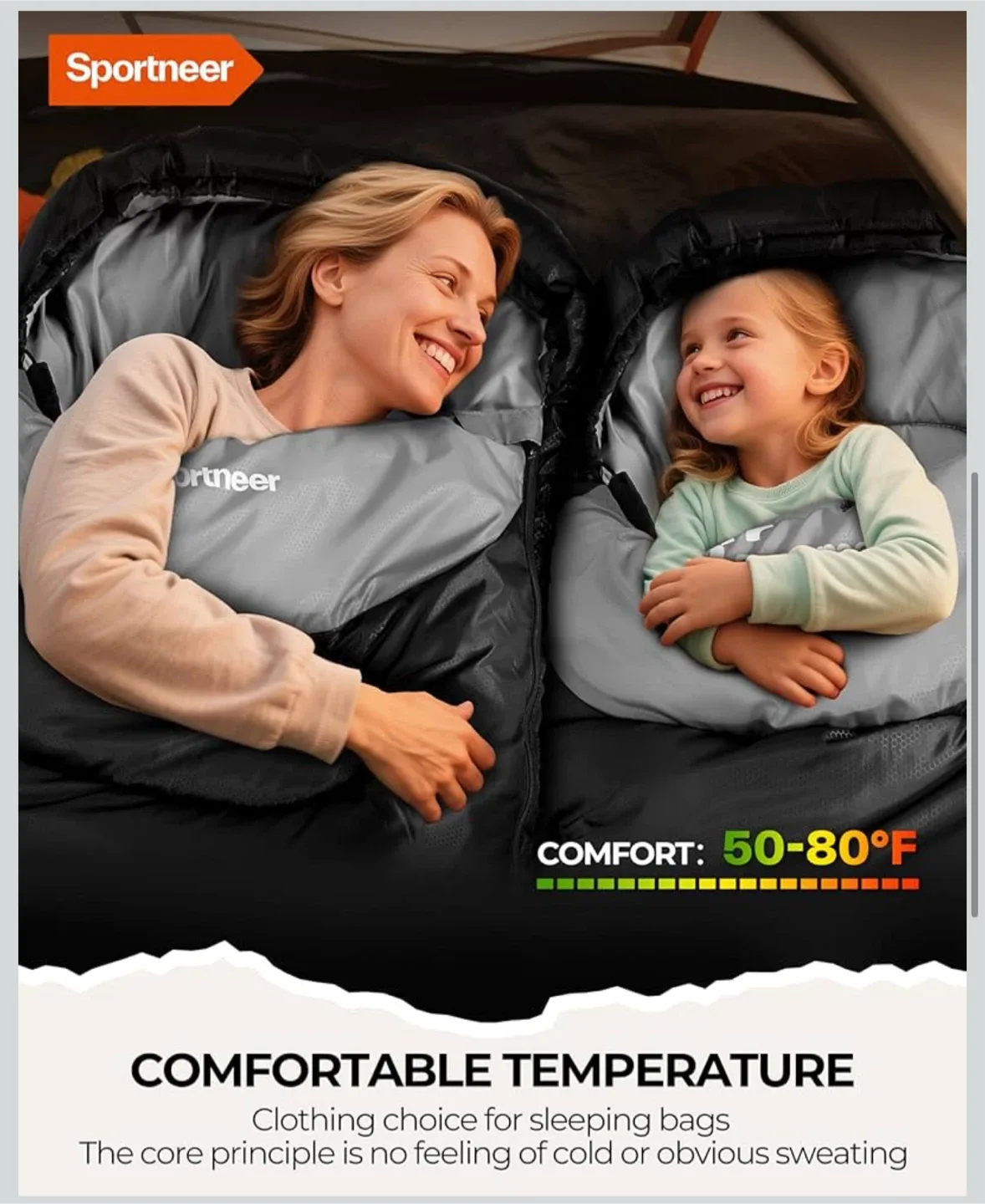 Sportneer 3-Season Sleeping Bag - Adult & Kids image indicator(4)