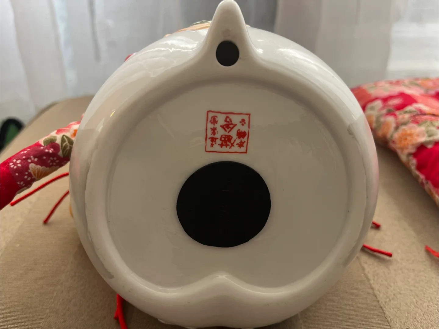 Maneki Neko Lucky Cat porcelain bank with rubber stop thumbnail