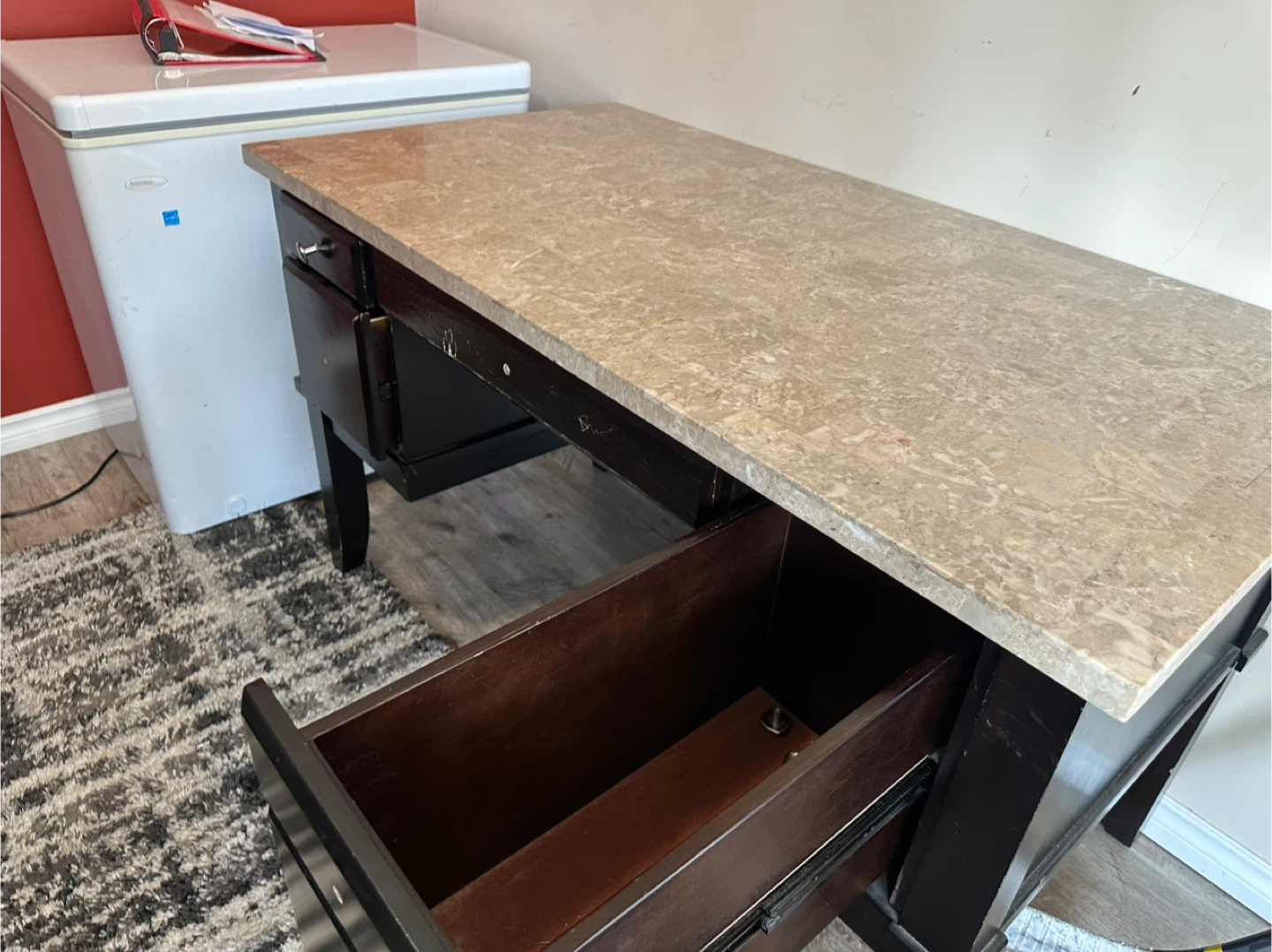 Dark Wood Desk with Stone Top - photo 2