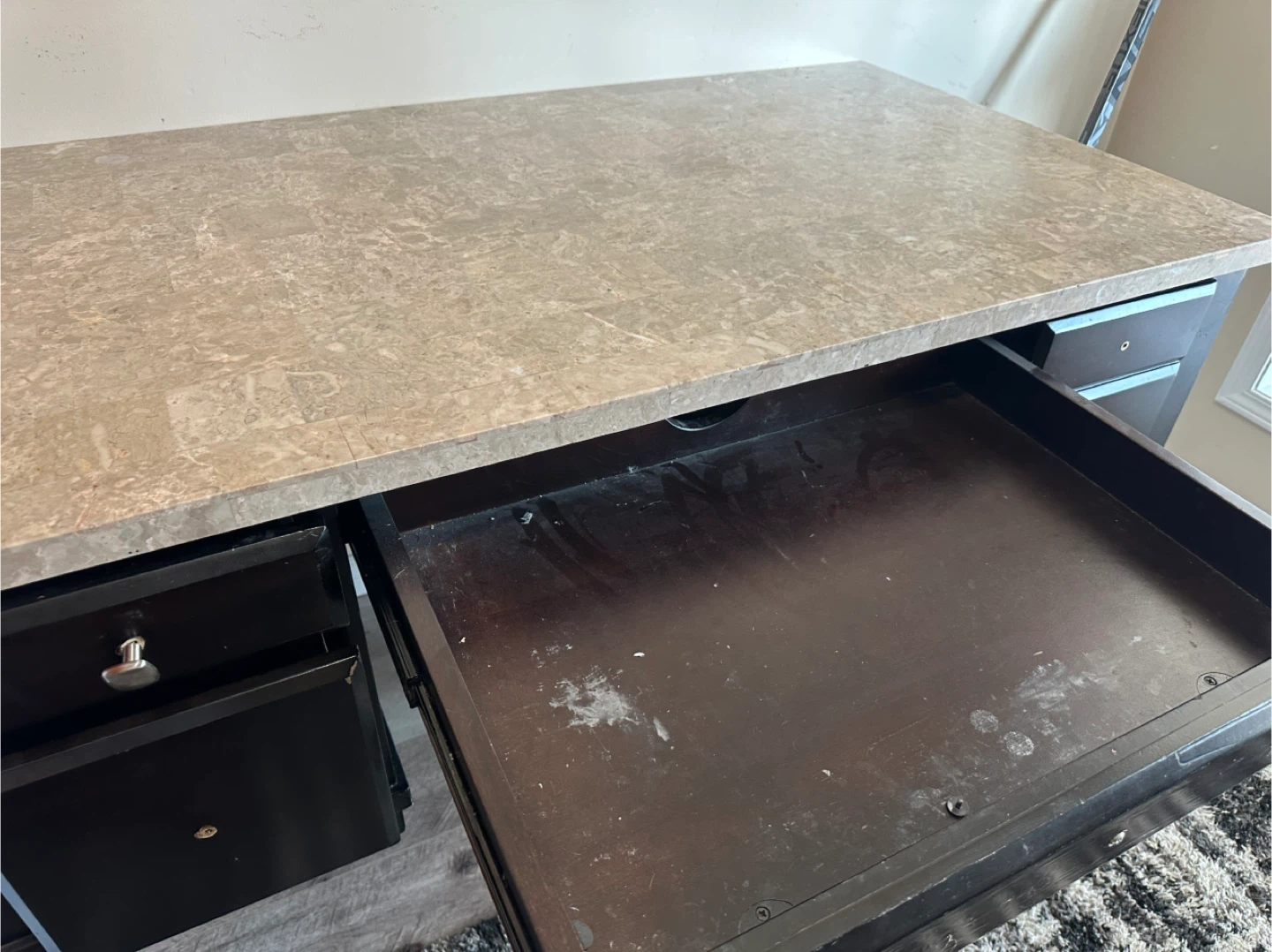 Dark Wood Desk with Stone Top - photo 4