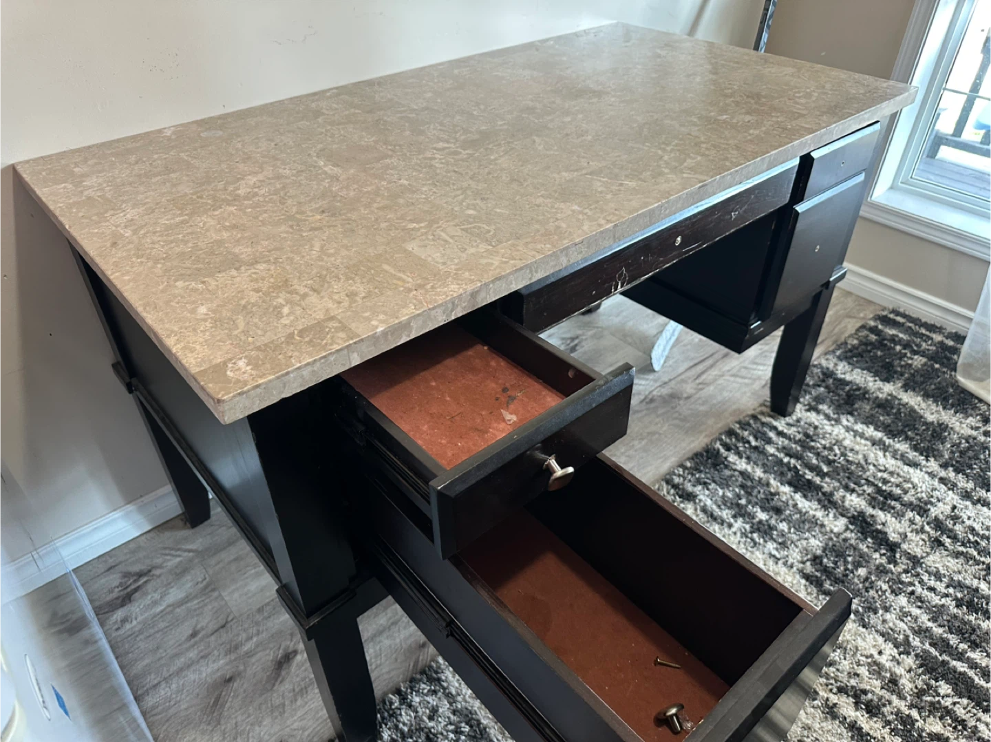 Dark Wood Desk with Stone Top - photo 3