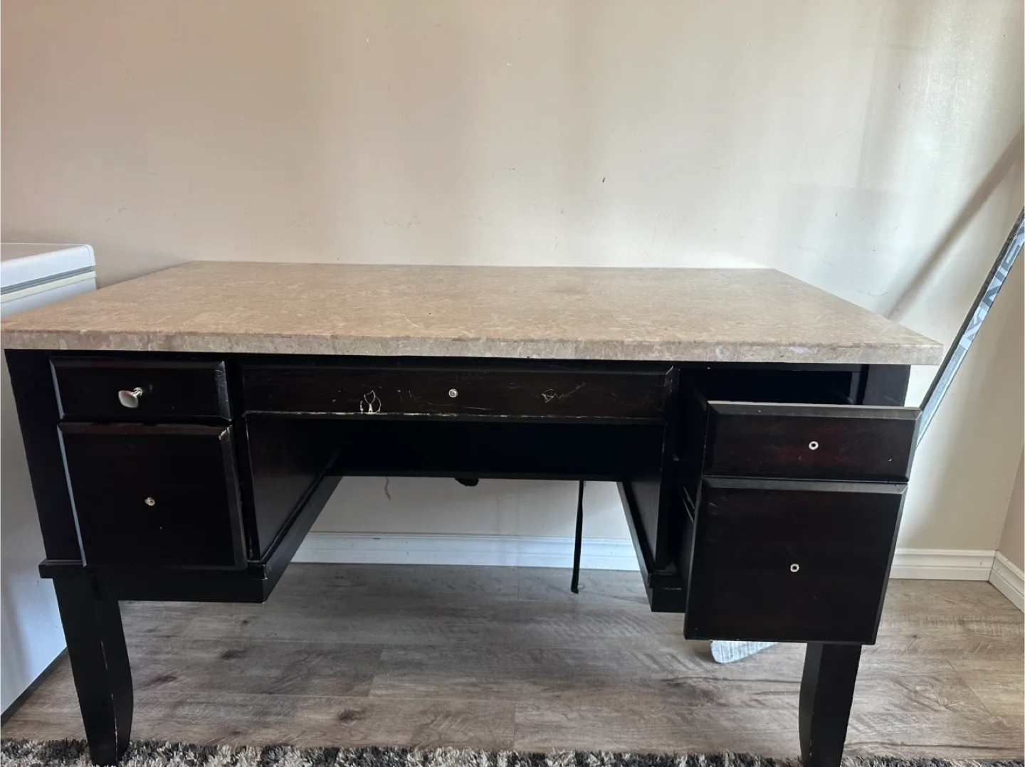 Dark Wood Desk with Stone Top