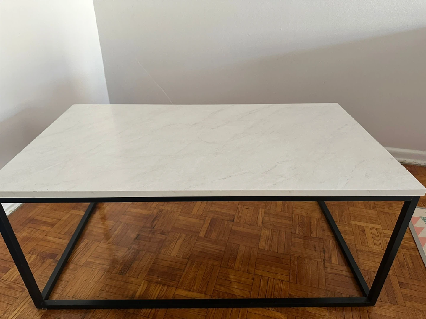 Coffee Table - Faux Marble Top, Black Frame length