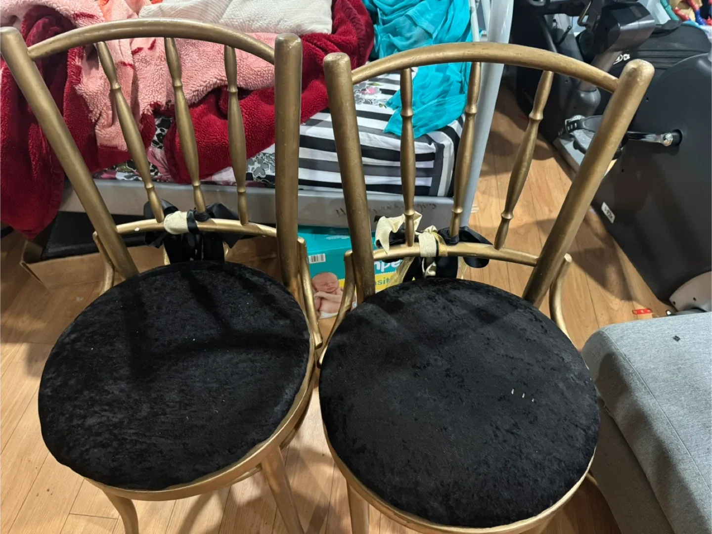 Gold Chairs with Black Cushions - Set of 2 thumbnail