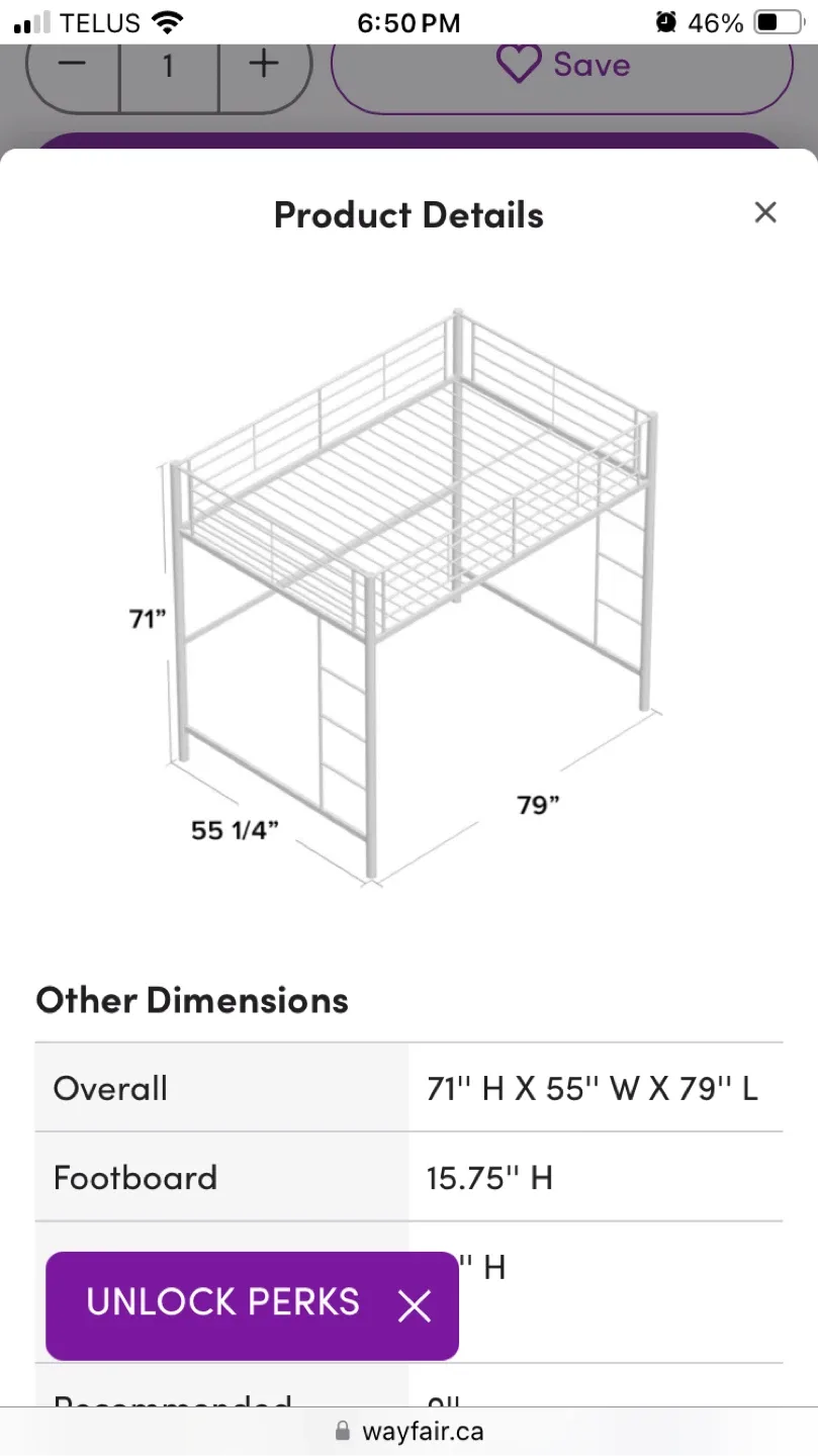 White Metal Loft Full Bed Frame thumbnail