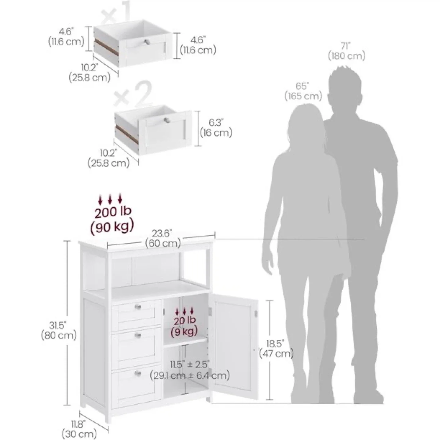 Vasagle White Bathroom Floor Cabinet with Storage UBBC542P31V1 image indicator(7)