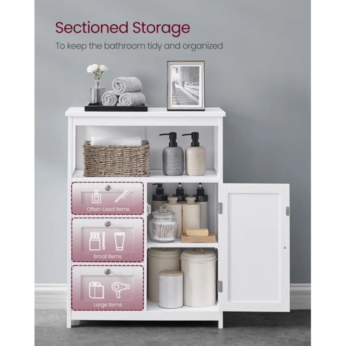 Vasagle White Bathroom Floor Cabinet with Storage UBBC542P31V1 image indicator(2)