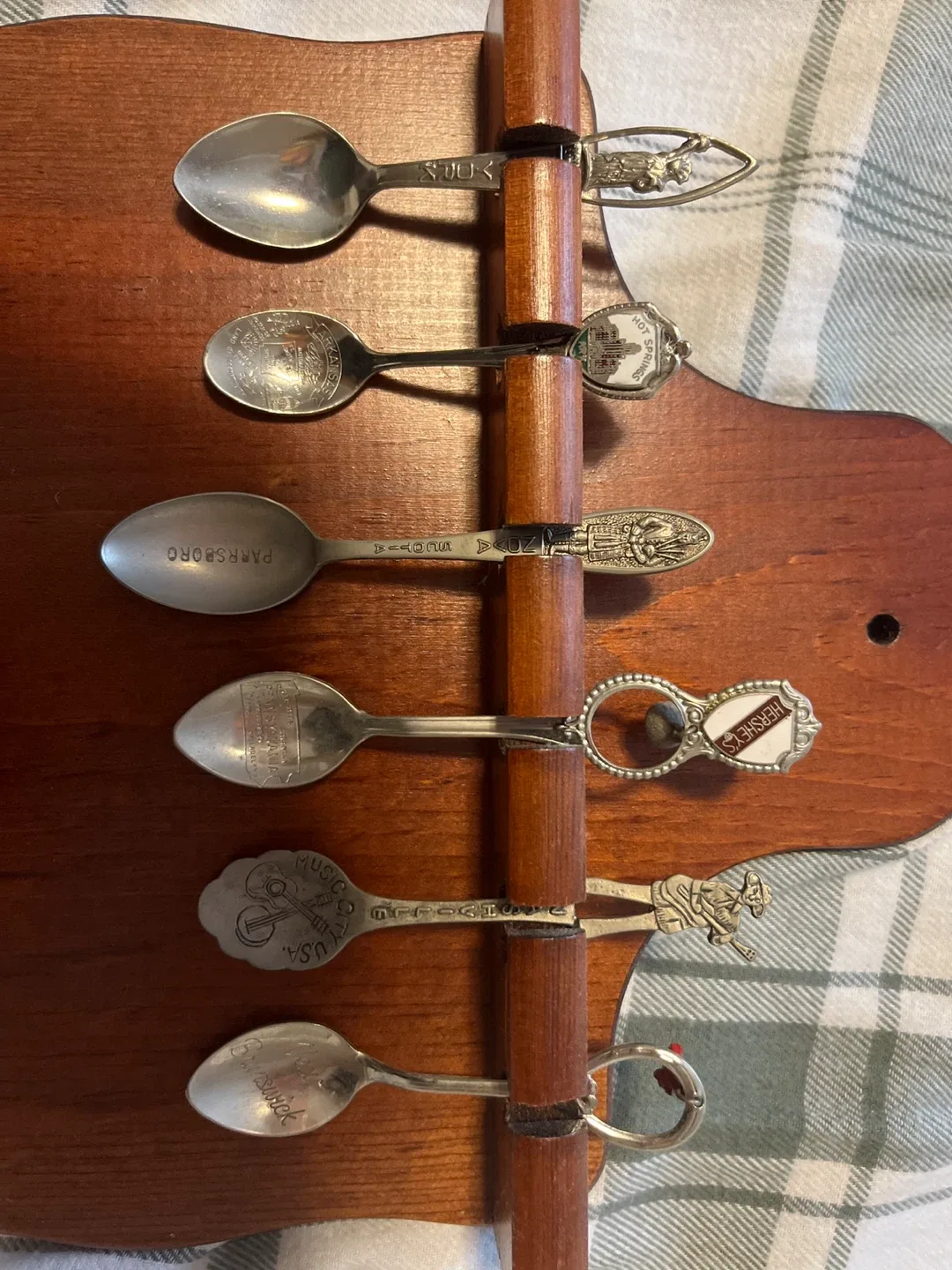 Vintage Souvenir Spoons with Wooden Display Rack image indicator(2)