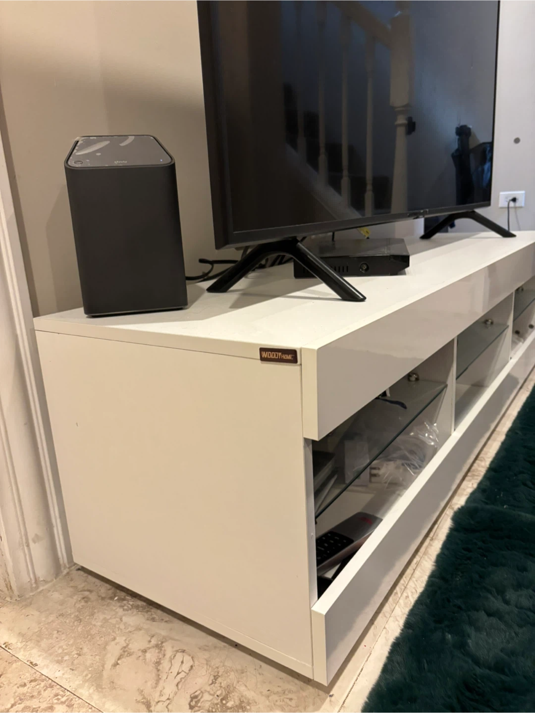 White WODETHOME TV Stand with LED Lights