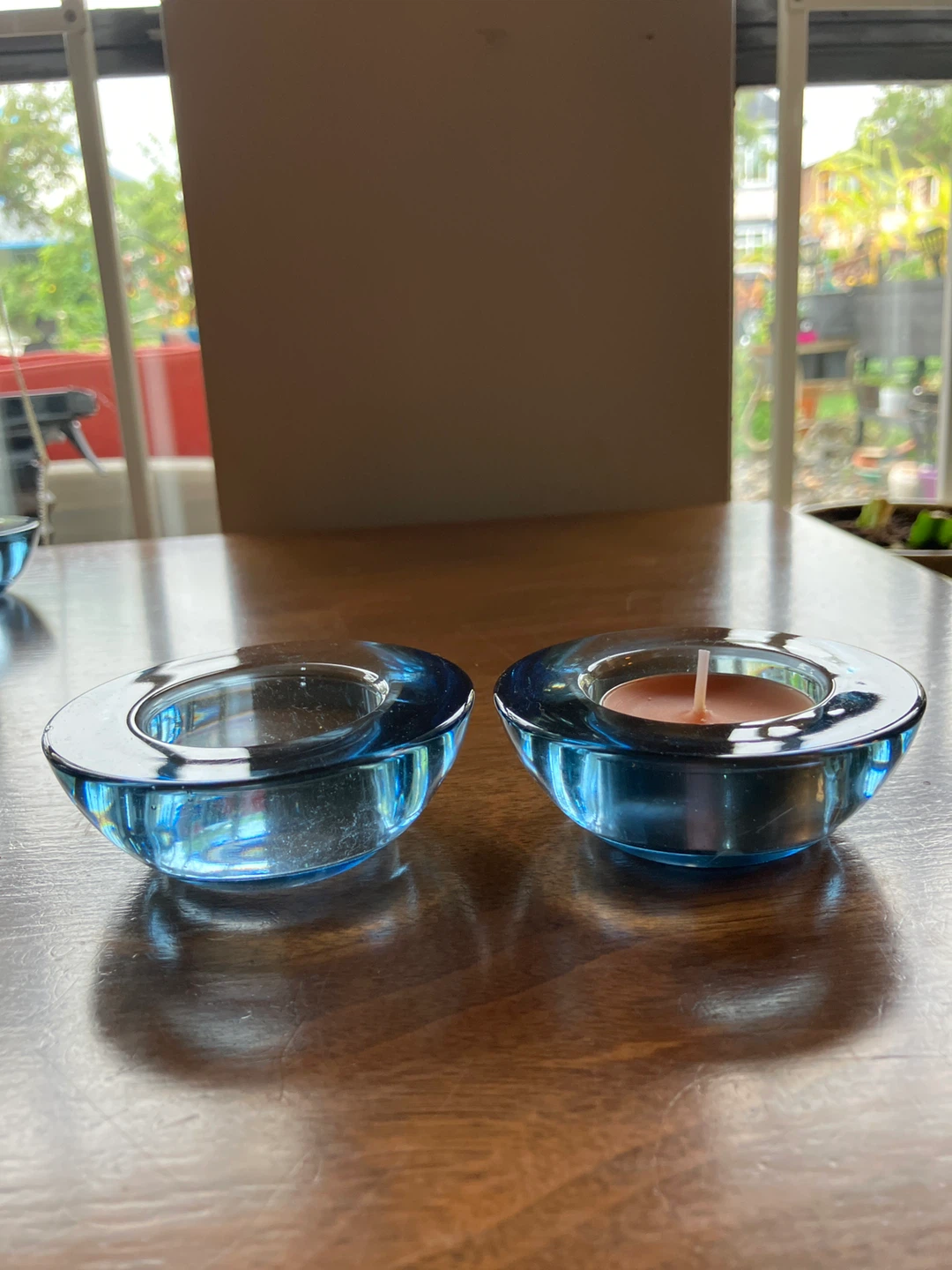 Blue Glass Tealight Candle Holders (Set of 2)