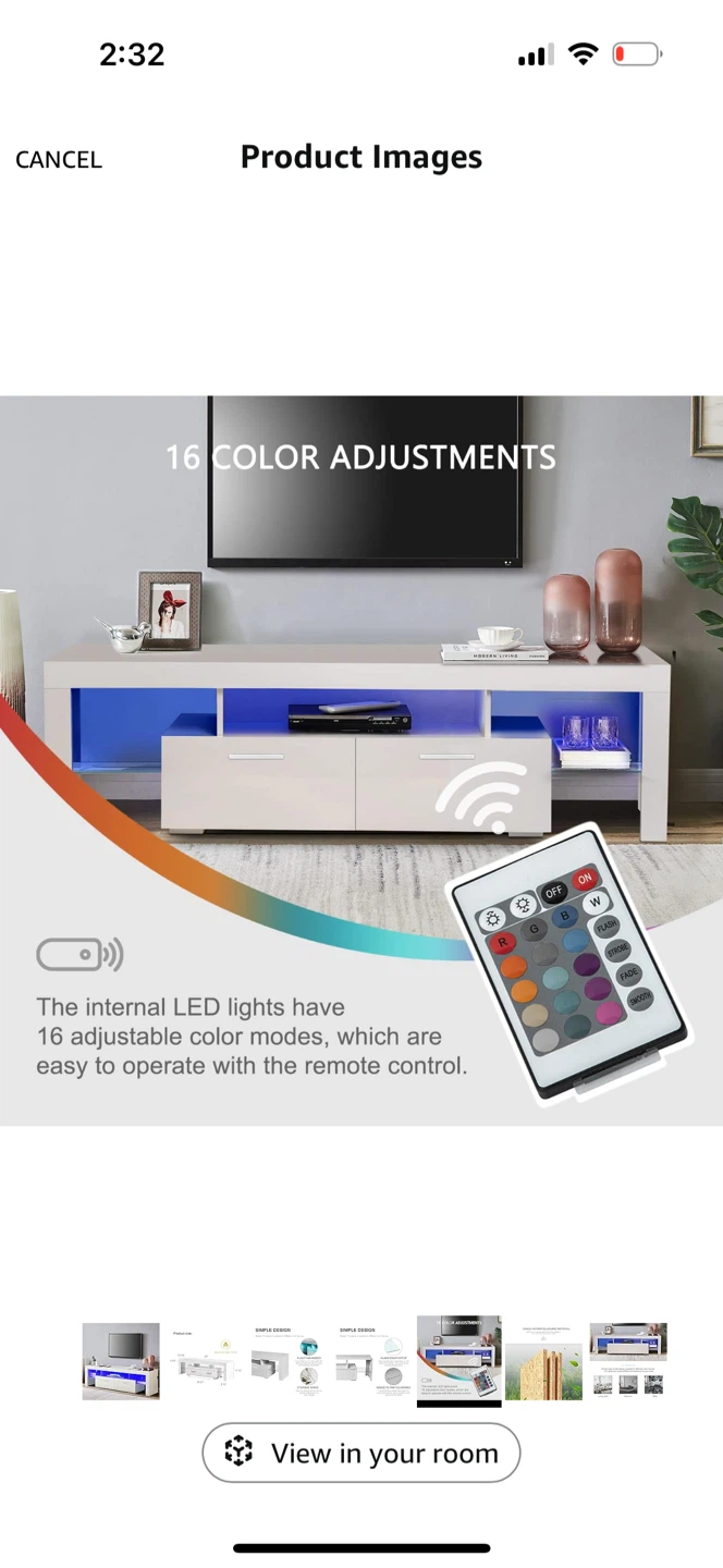 White WODETHOME TV Stand with LED Lights - photo 4