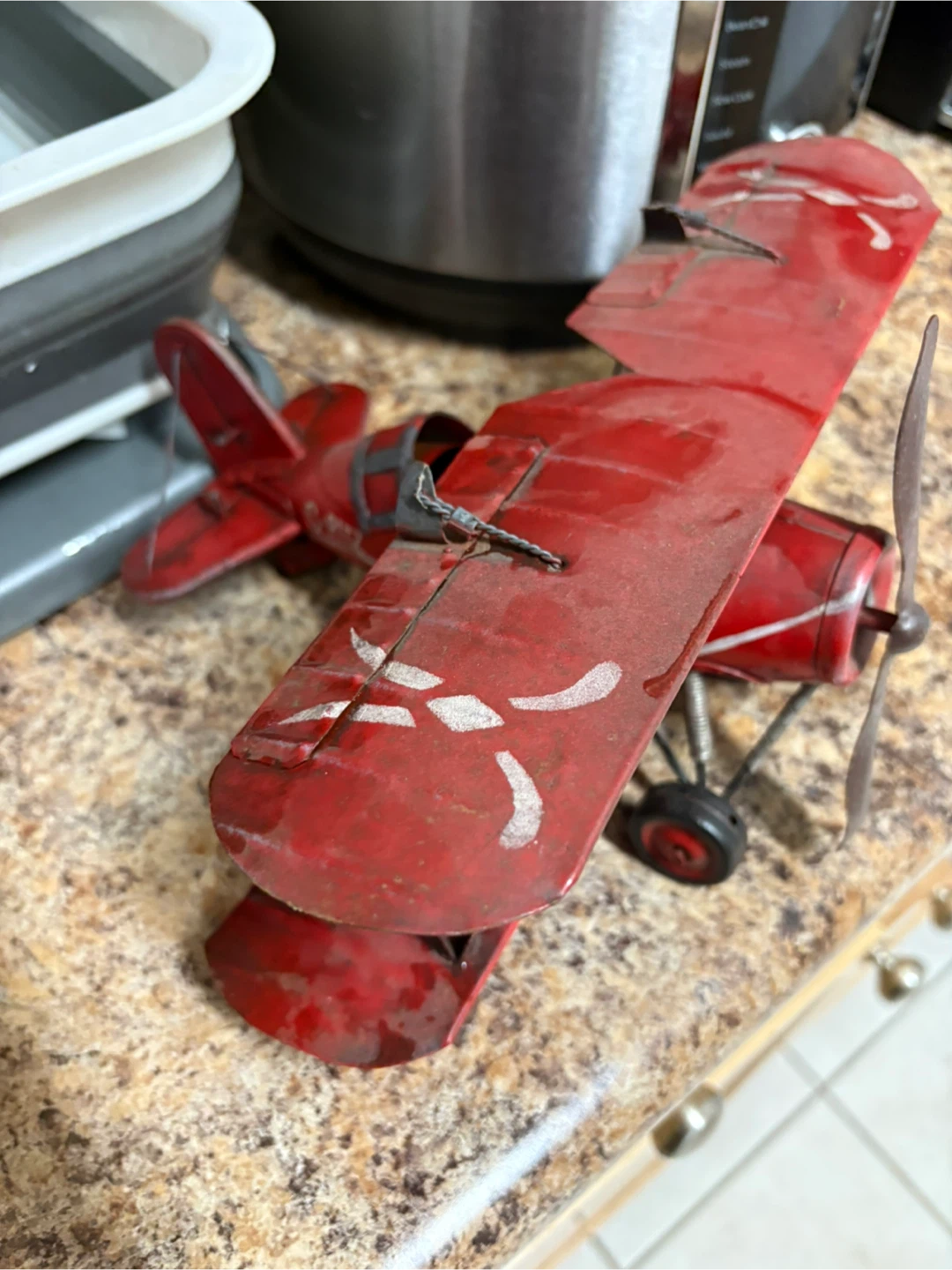 Red Metal Biplane Airplane Model
