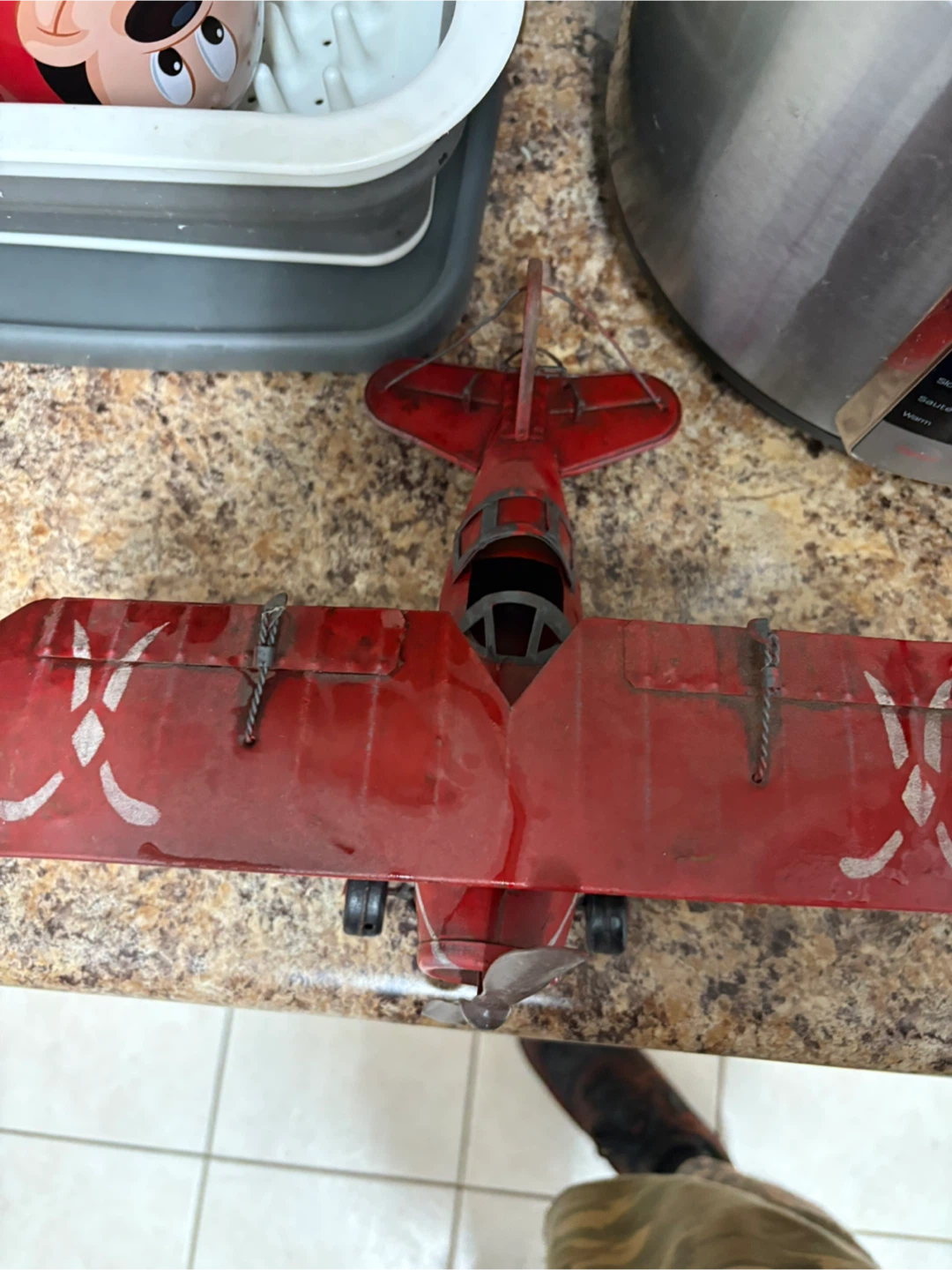 Red Metal Biplane Airplane Model - photo 3