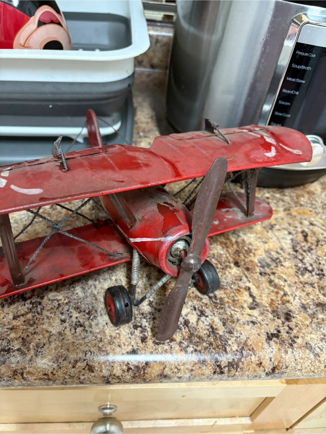 Red Metal Biplane Airplane Model - photo 2