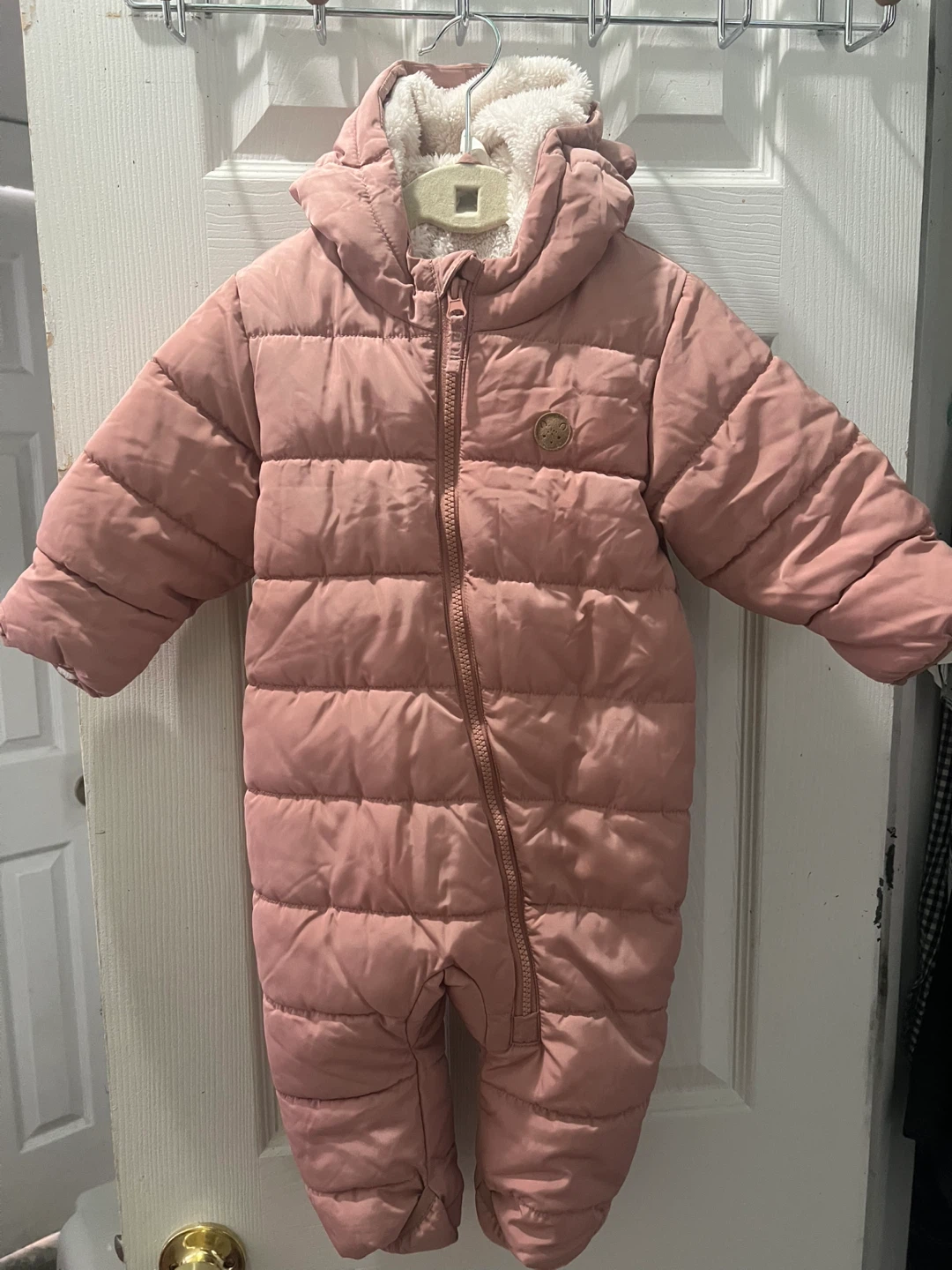 Pink Puffer Onesie with Hood