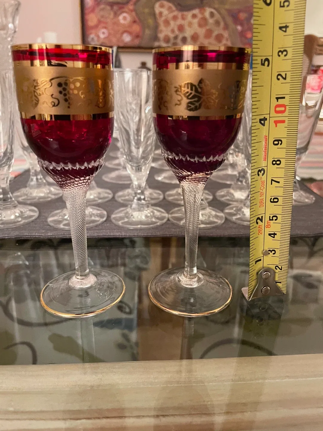 Vintage Red & Gold Sherry Glasses thumbnail