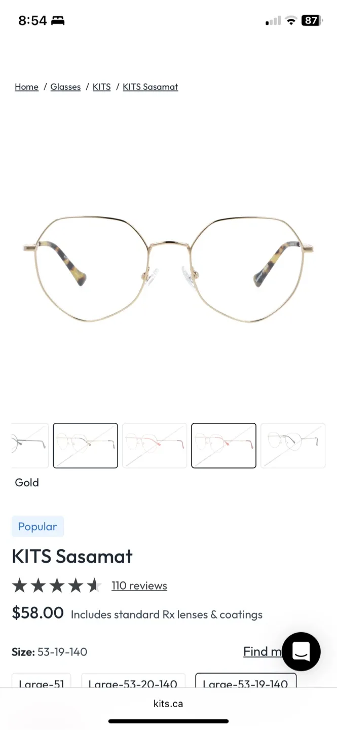 KITS Sasamat Gold Glasses