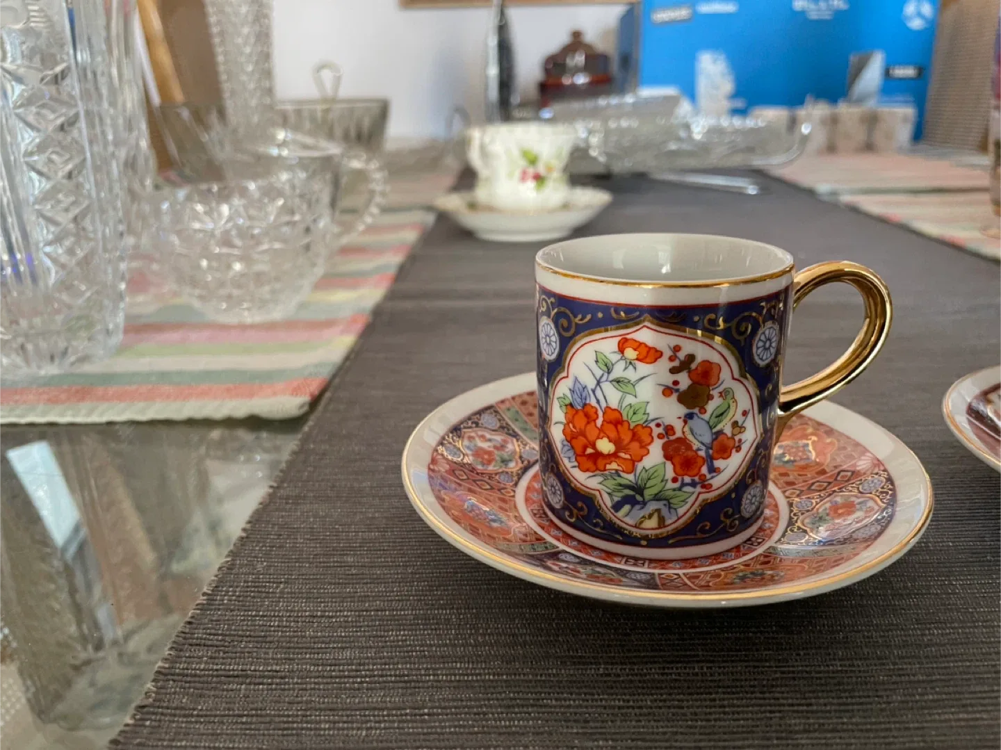 2 Decorative Espresso Cups and Saucers thumbnail