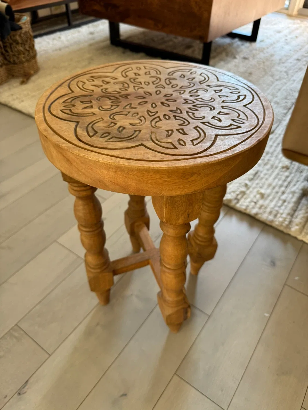 Wooden Carved Accent Stool thumbnail