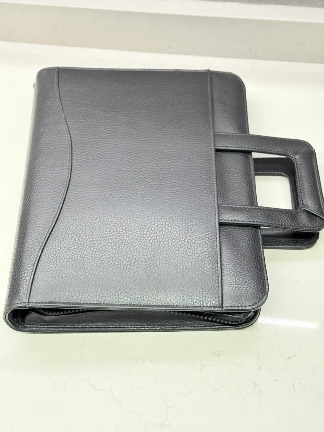 Black Leather Zippered Portfolio Binder, fits laptop too thumbnail