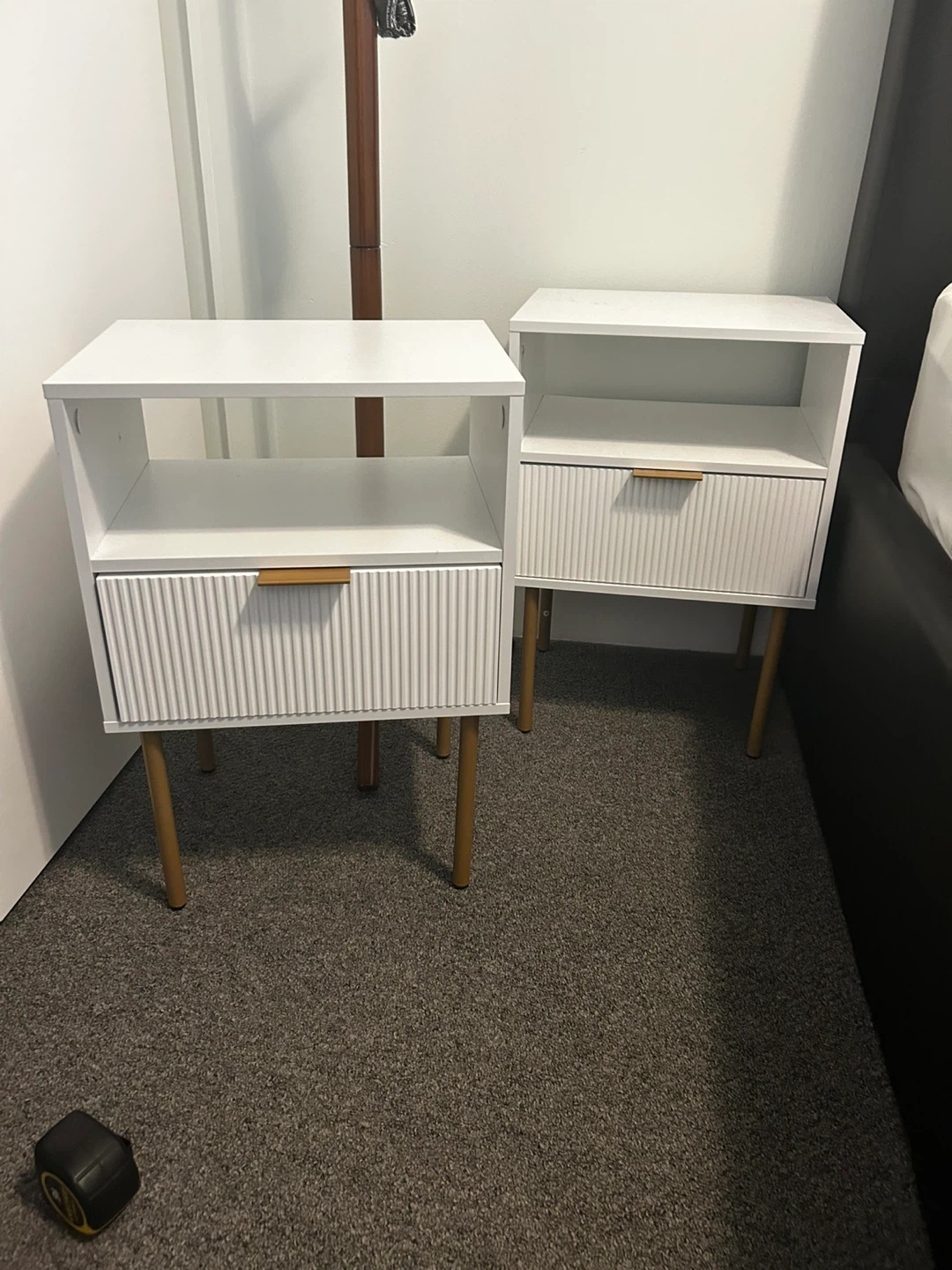 2 White Nightstands with Drawer details in gold - photo 2
