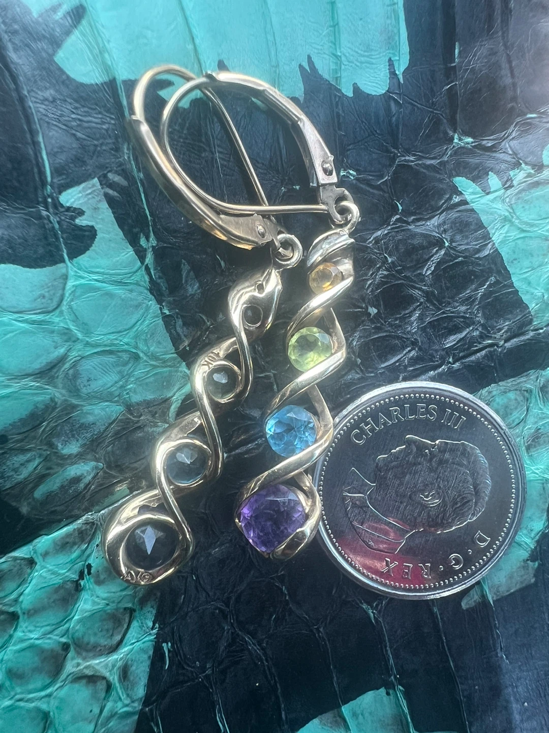 Gold Earrings with Gemstones - photo 2
