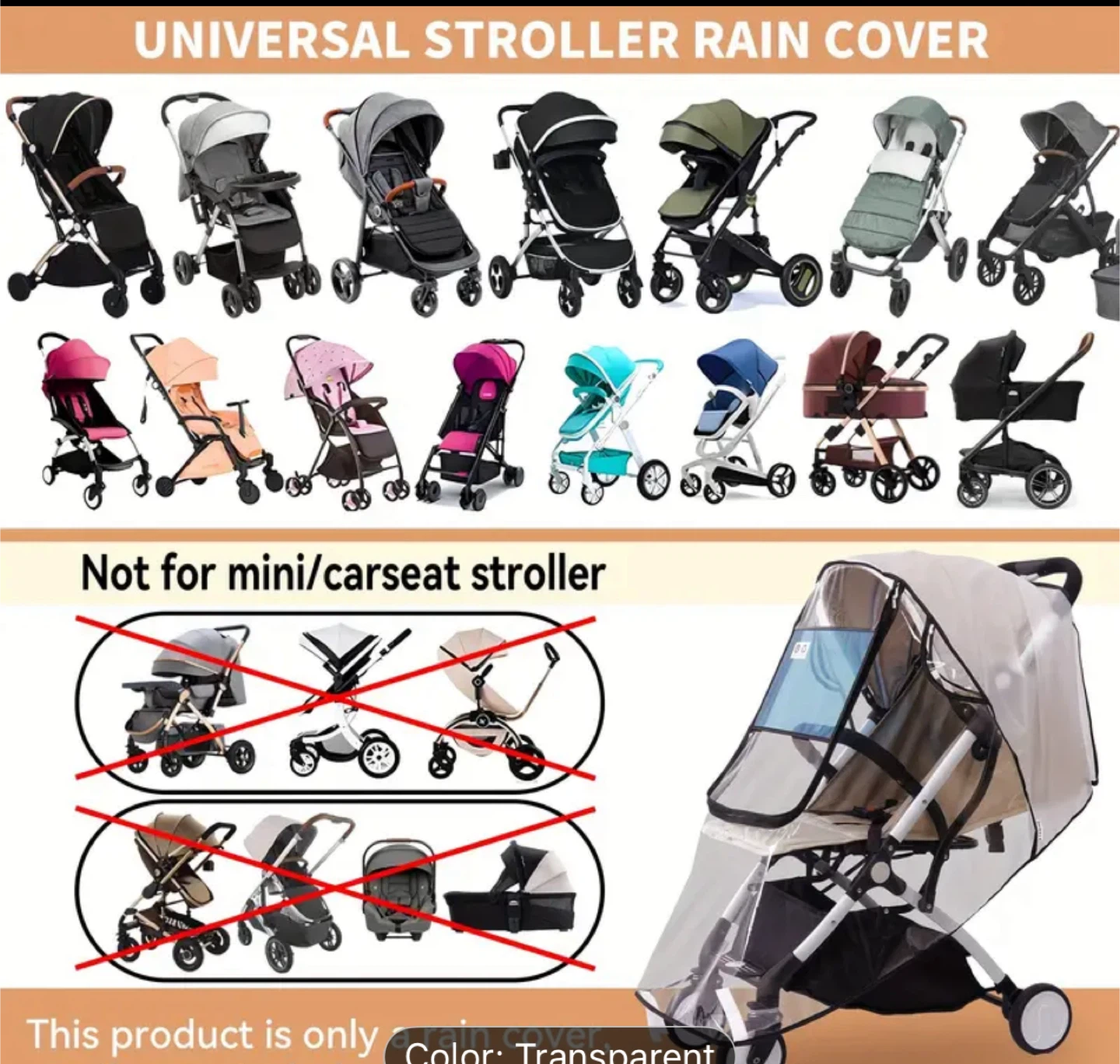 Universal Stroller Rain Cover - Transparent - photo 3