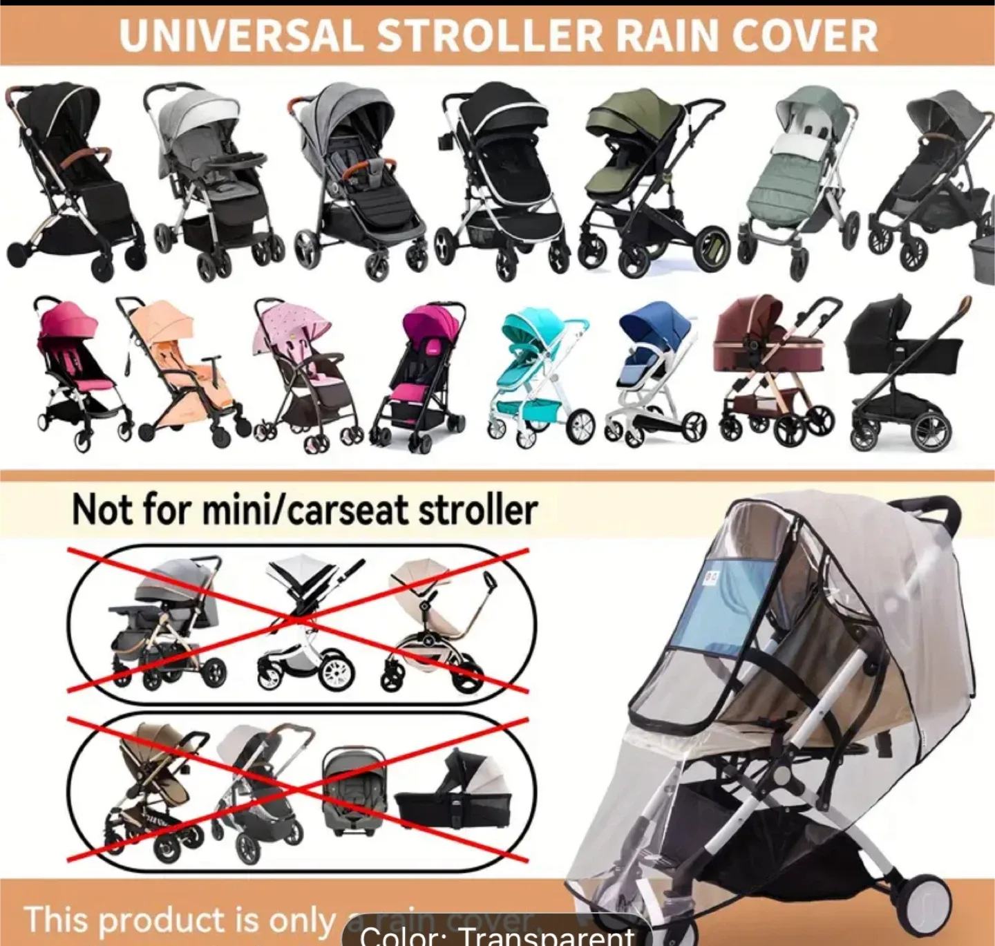Universal Stroller Rain Cover - Transparent image indicator(3)