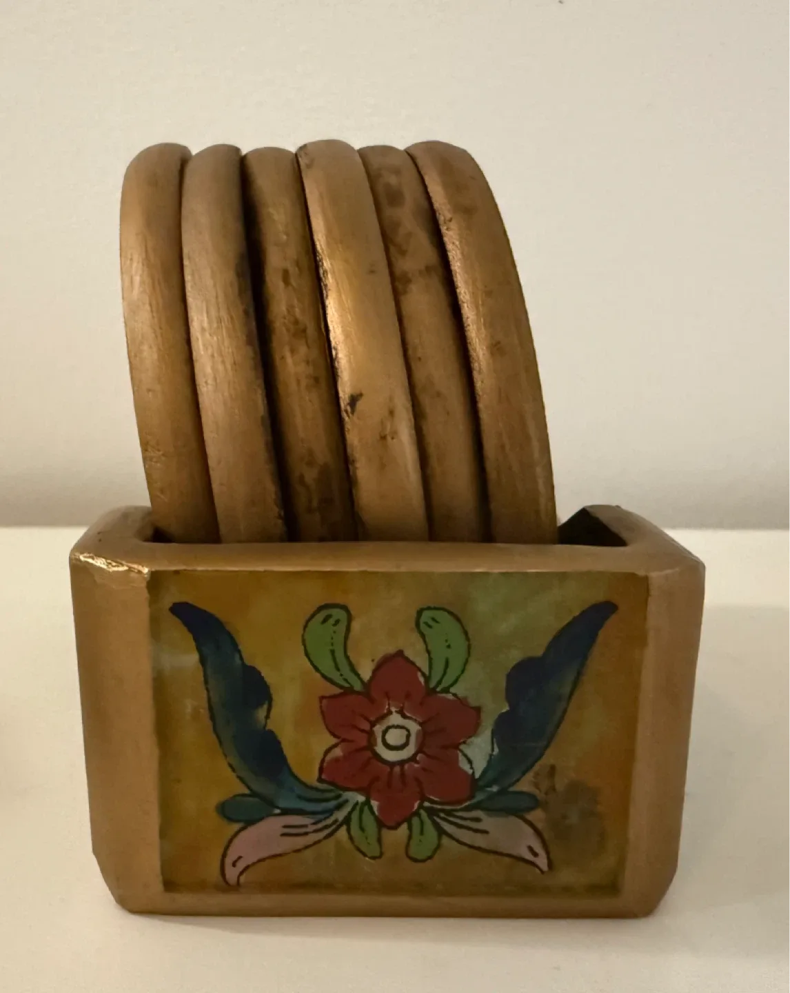 New Peru Handmade Floral Coasters (Set of 6 With Holder) image indicator(2)