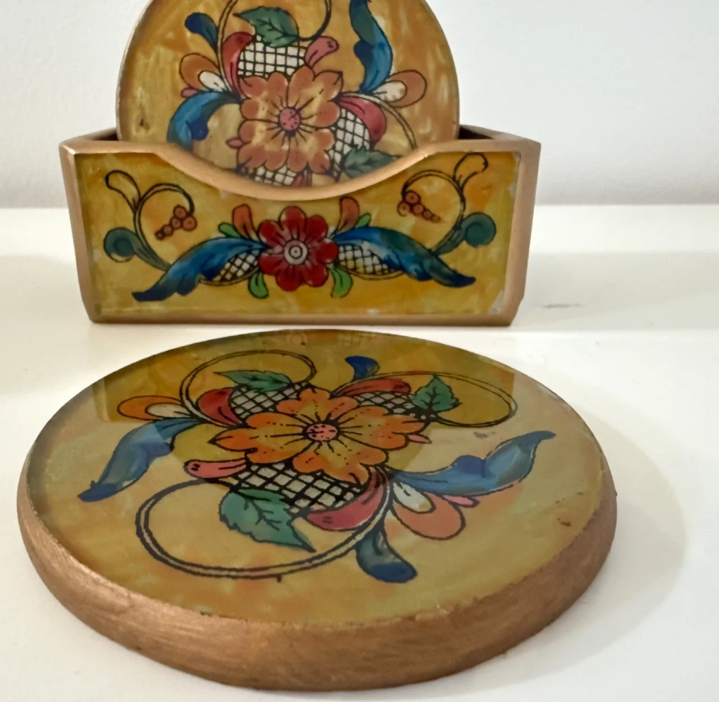 New Peru Handmade Floral Coasters (Set of 6 With Holder) image indicator(3)