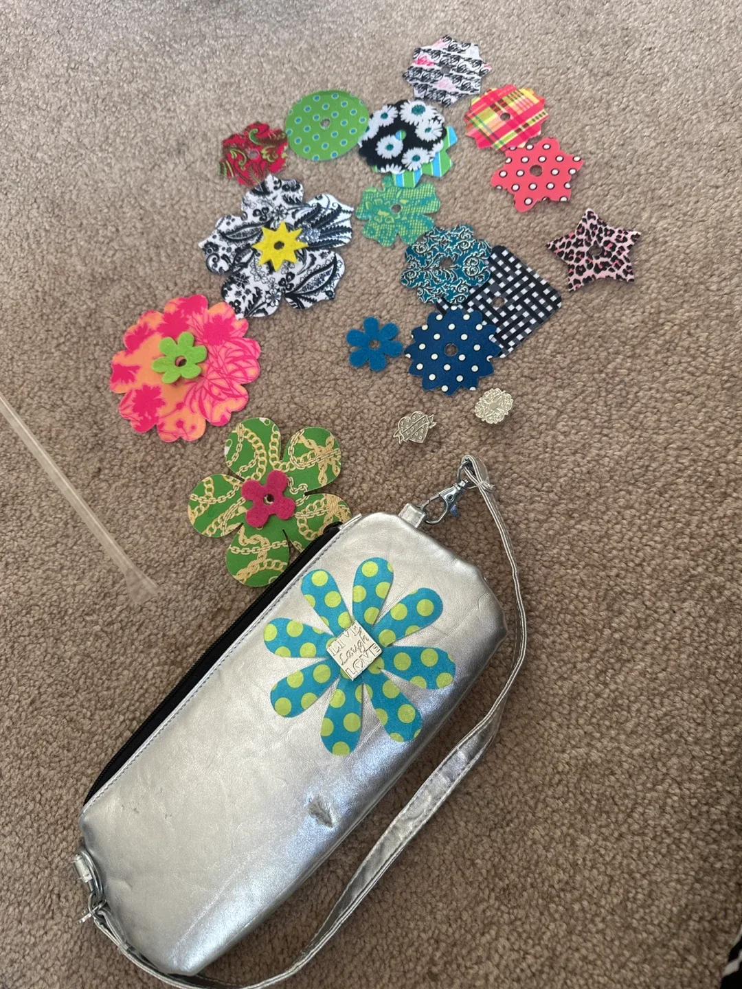 Silver Flower Purse with Handmade Flower Embellishments