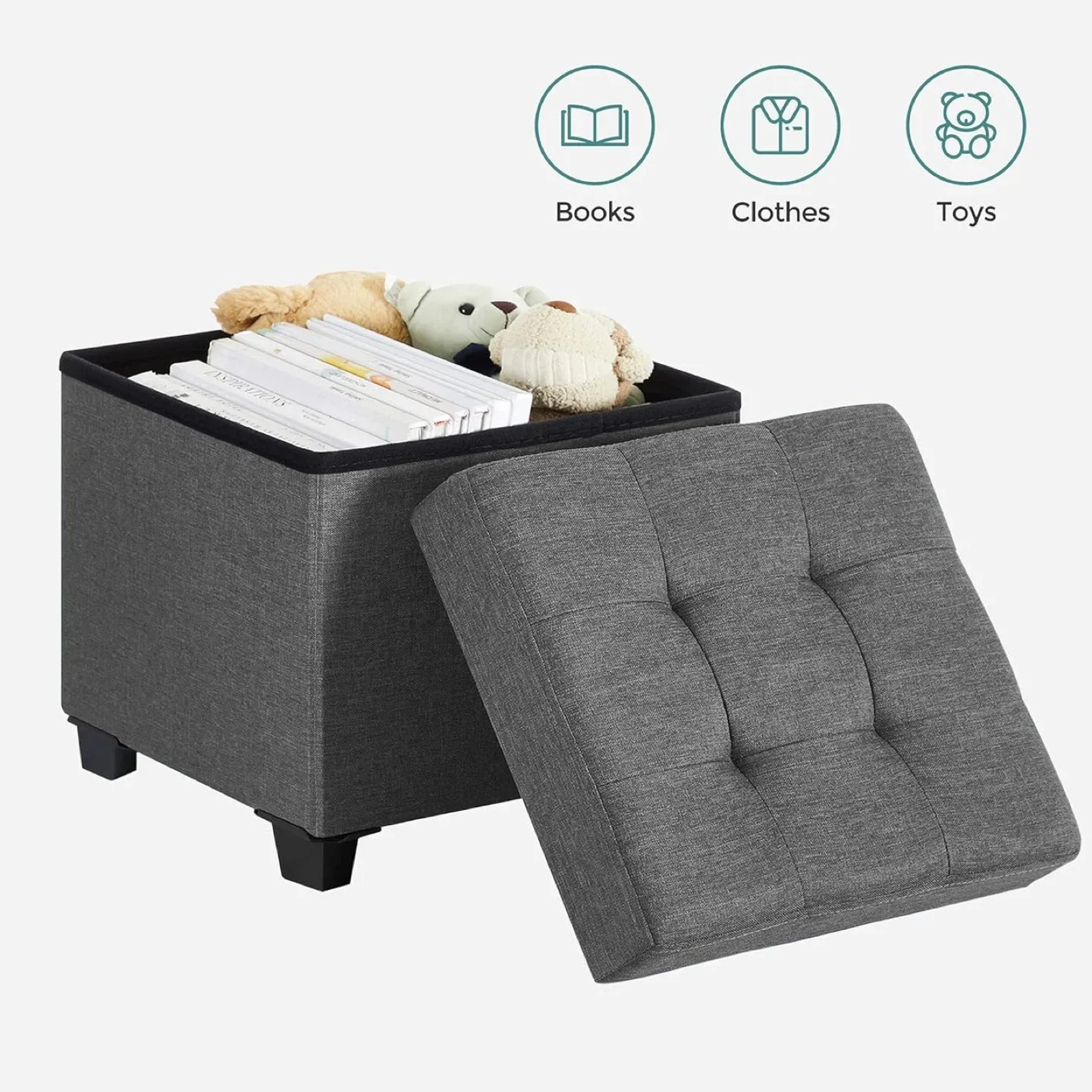 SONGMICS Grey Folding Storage Ottoman image indicator(7)