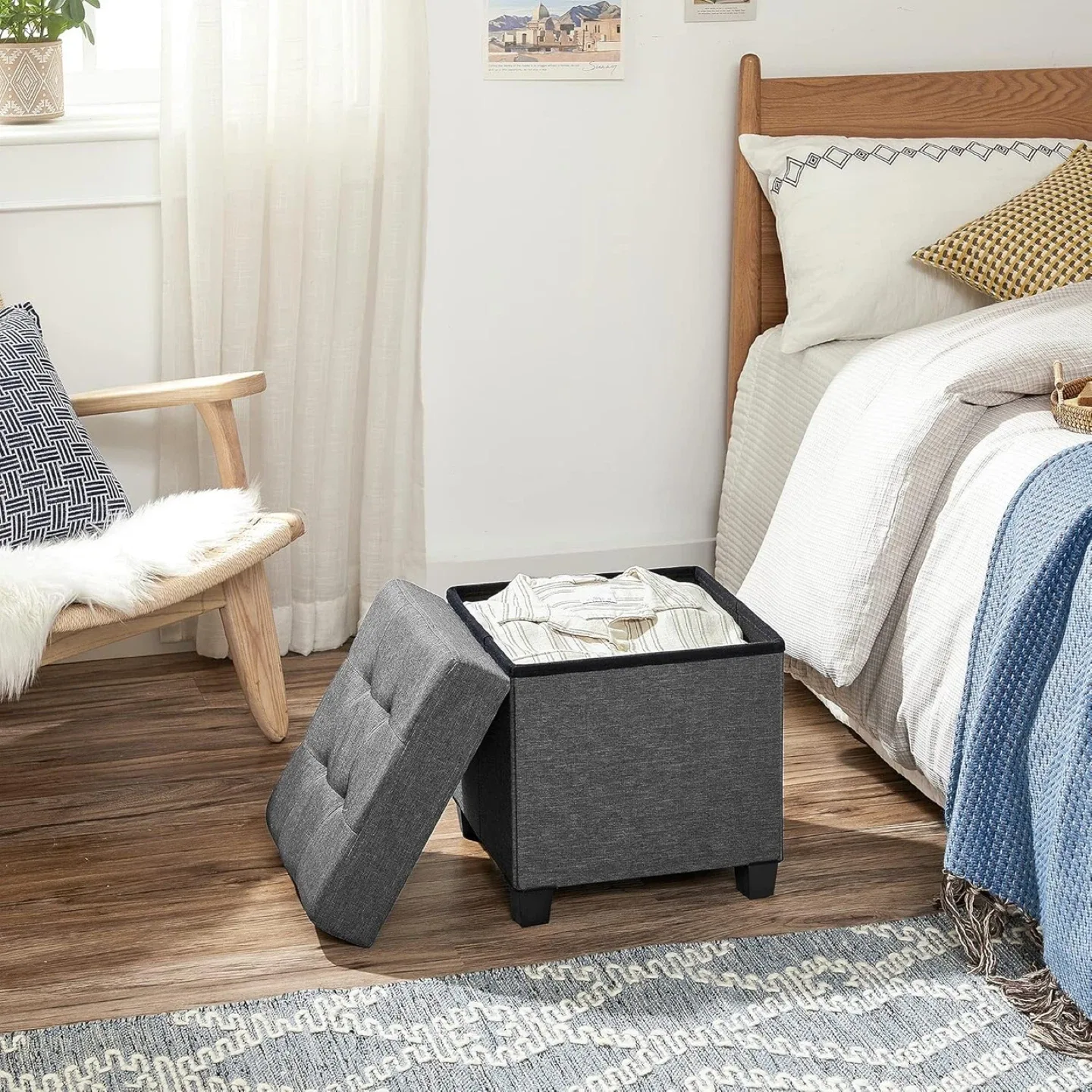 SONGMICS Grey Folding Storage Ottoman image indicator(4)