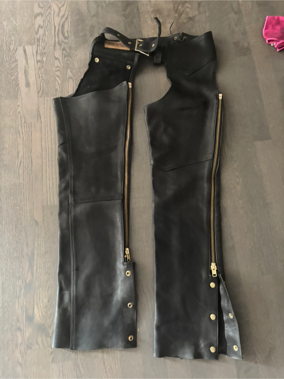 Kerr Leathers Black Leather Motorcycle Chaps - XS